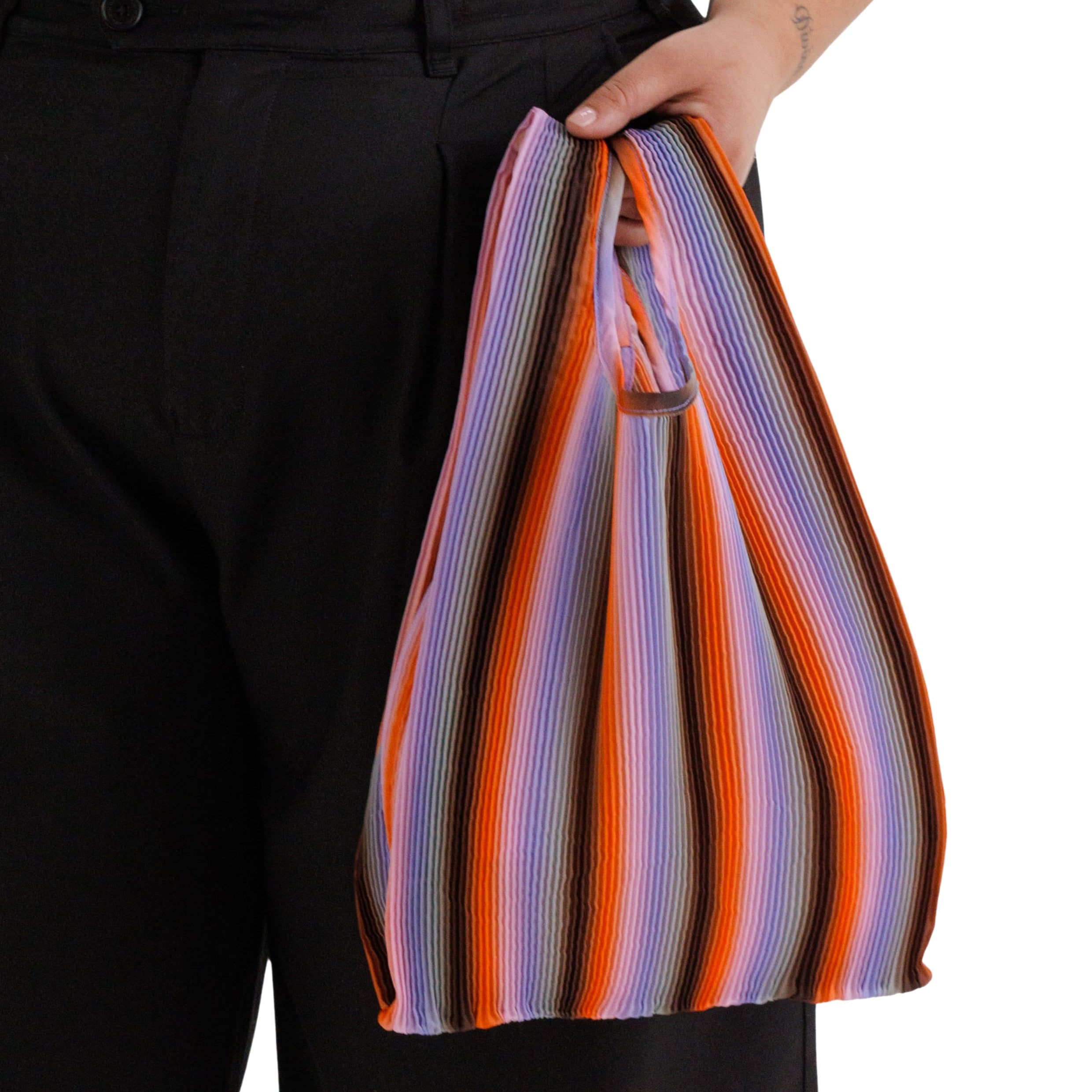 Baggu Pleated Baggu in Gradient Stripe Poppy & Lilac