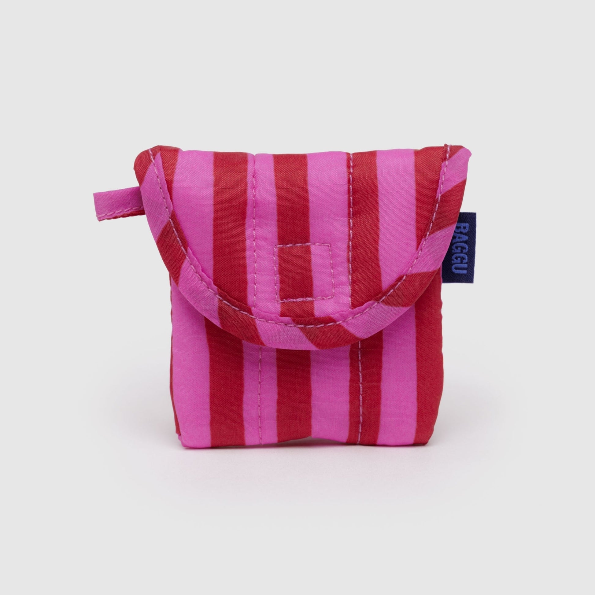 Baggu Puffy Earbuds Case in Pink & Red Painted Stripe