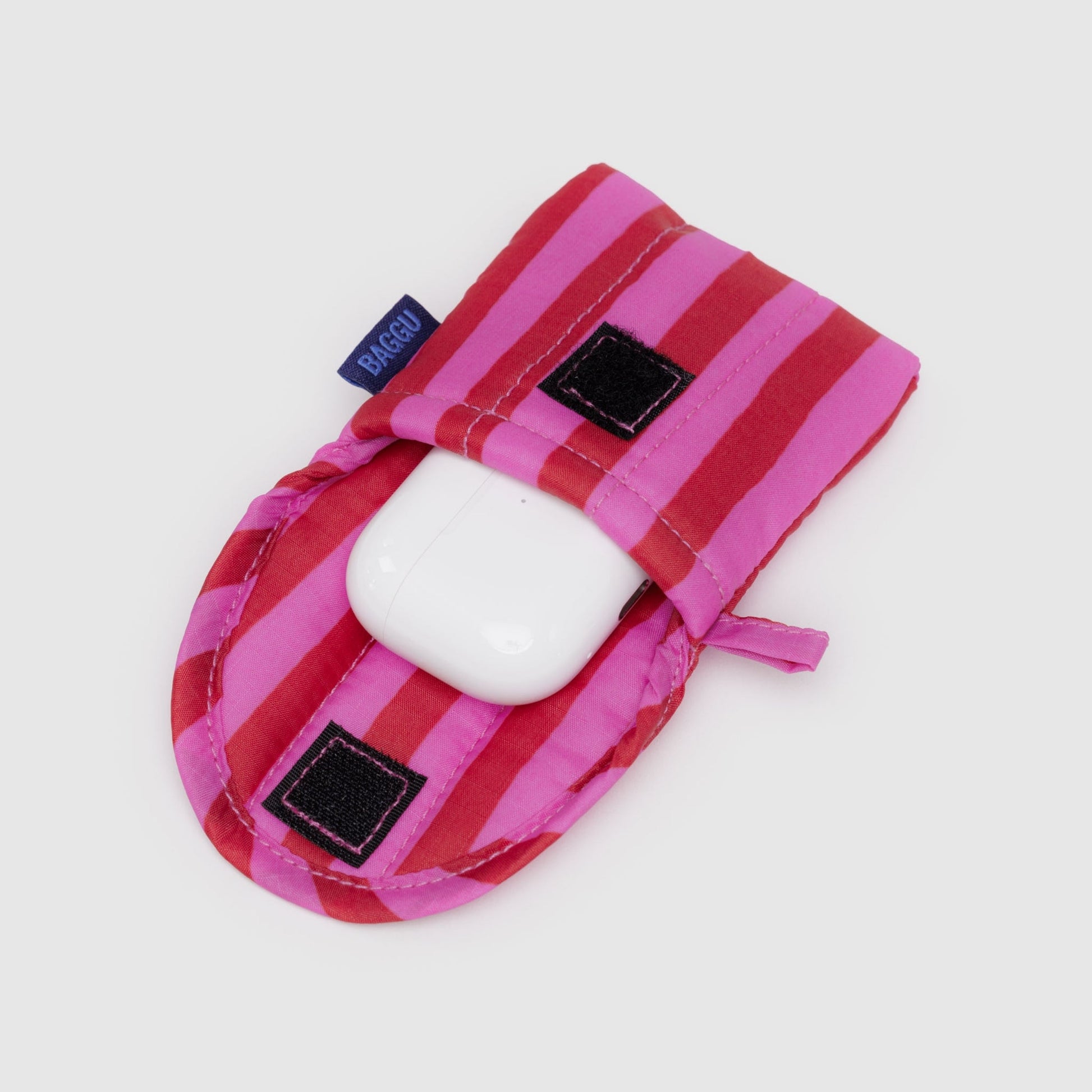 Baggu Puffy Earbuds Case in Pink & Red Painted Stripe
