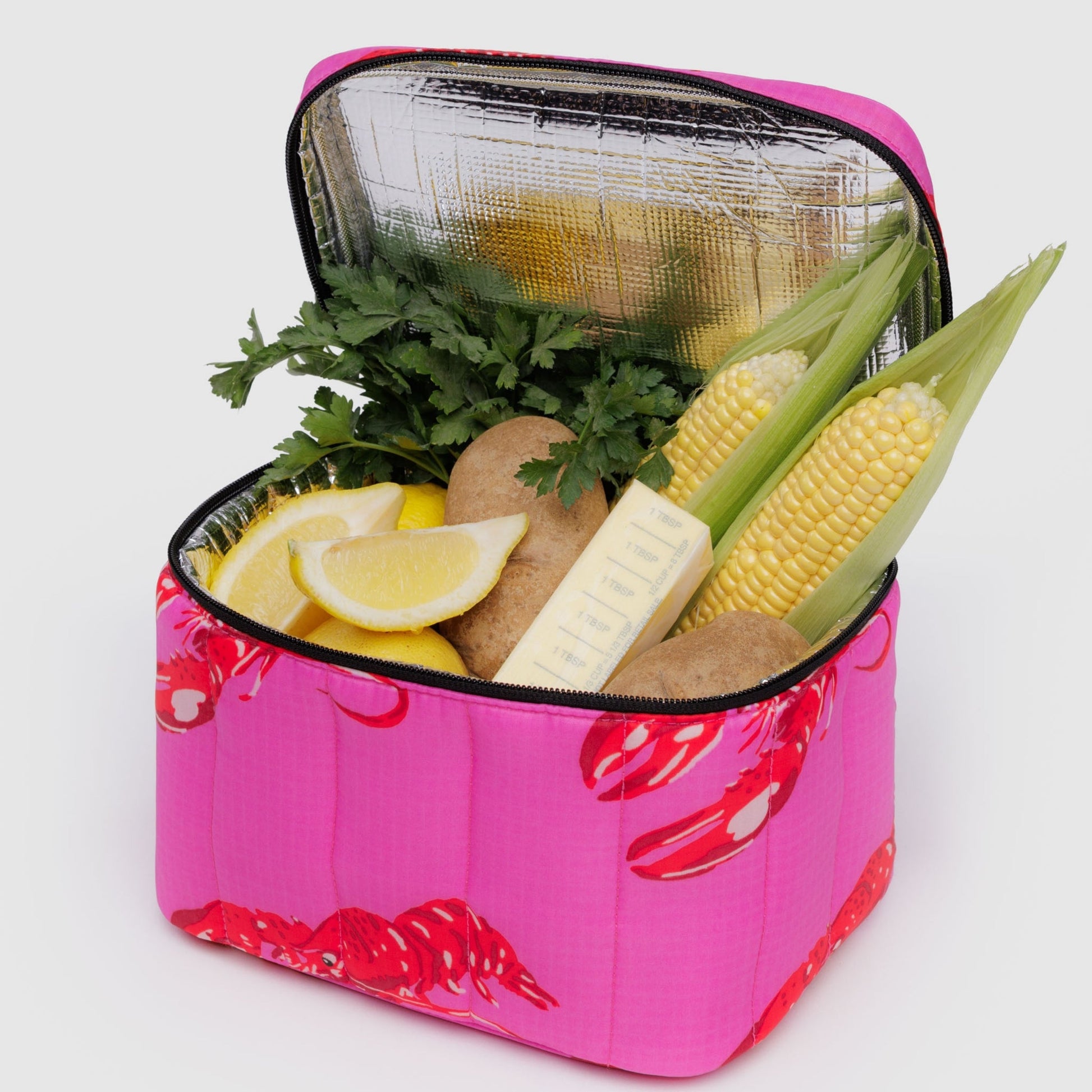 Baggu Puffy Lunch Bag in Pink Lobster