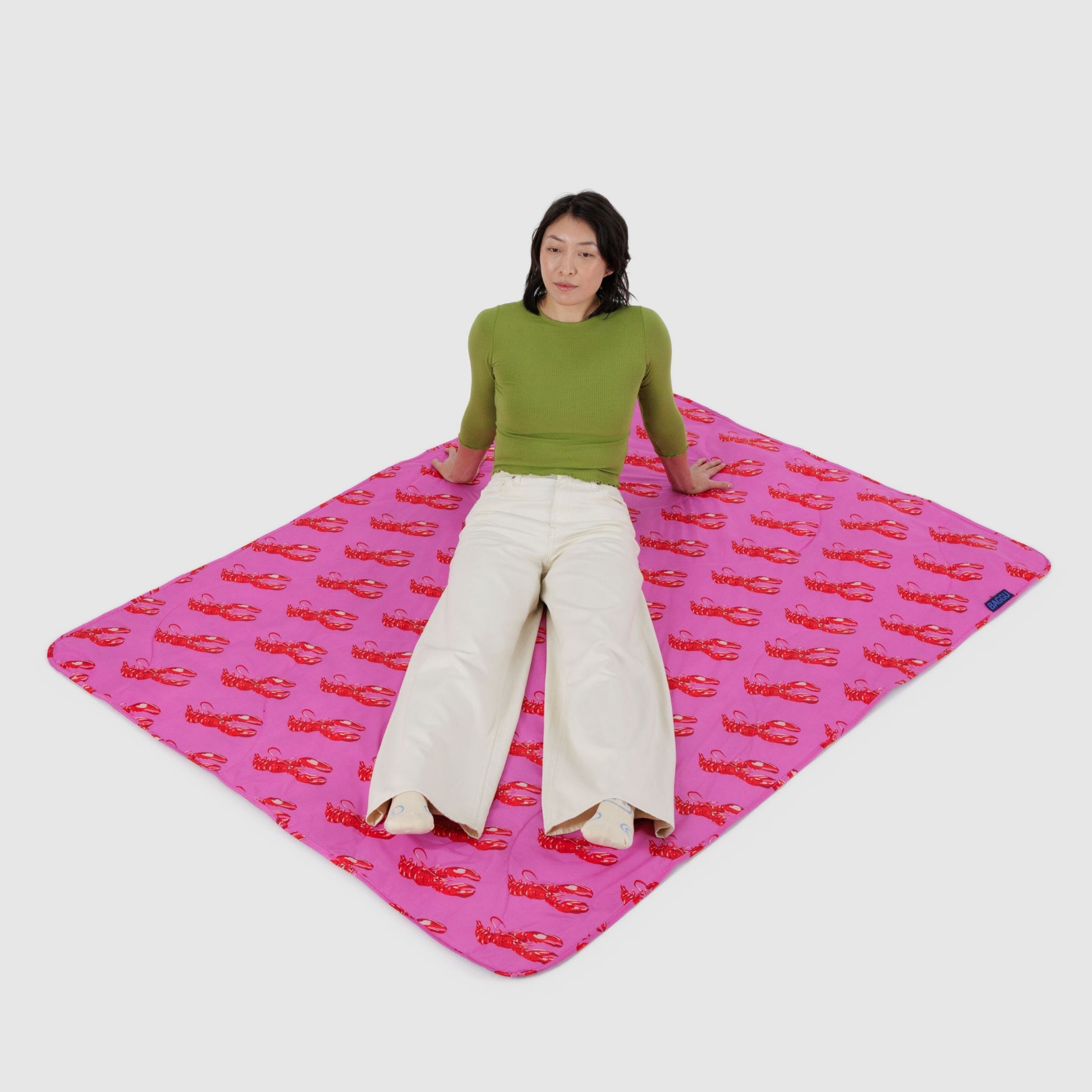 Baggu Puffy Picnic Blanket in Pink Lobster