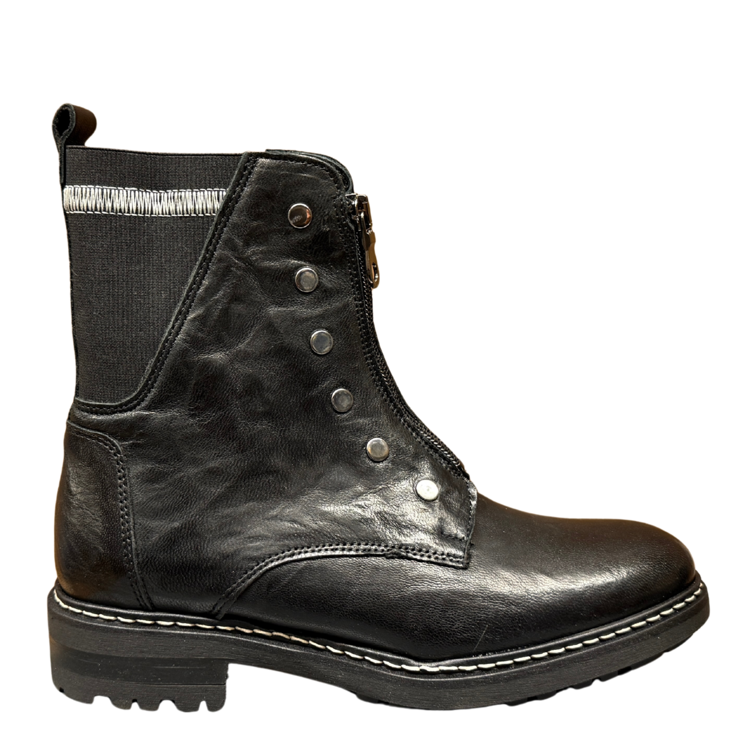 Getoutside Women's Combat Boot Front Zip in Black Leather