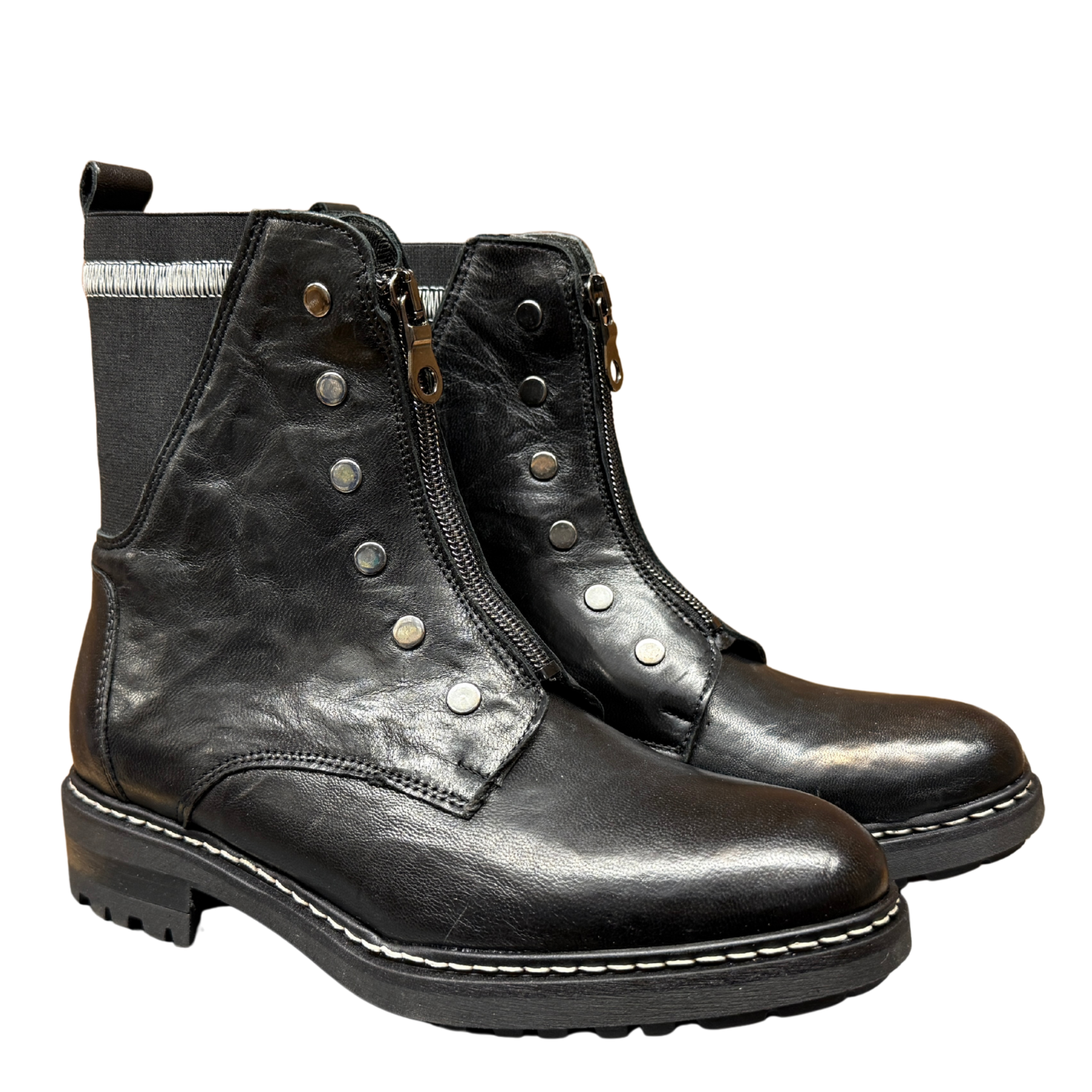Getoutside Women's Combat Boot Front Zip in Black Leather