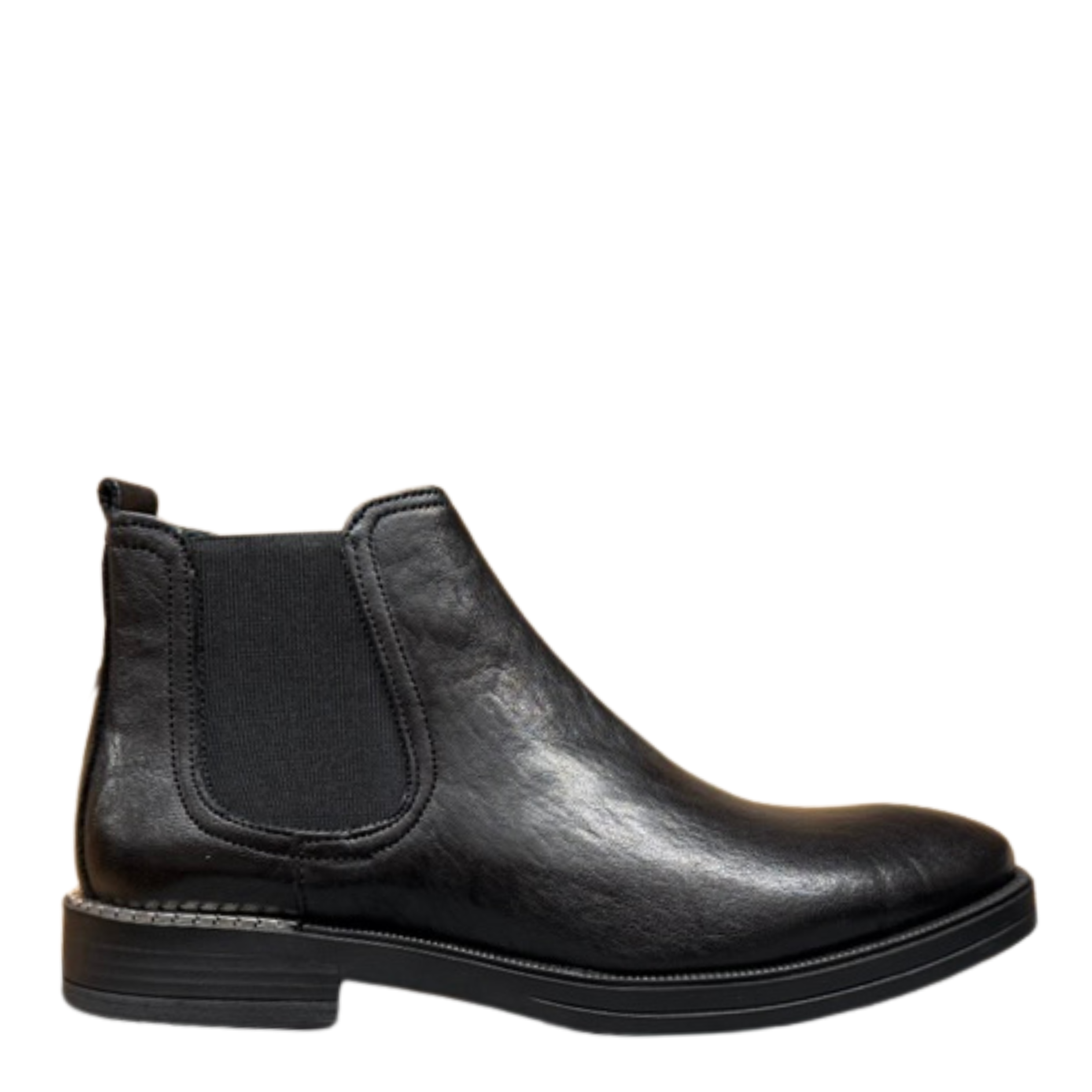 Getoutside Women's Chelsea Boot in Black Leather with Silver Heel Accent