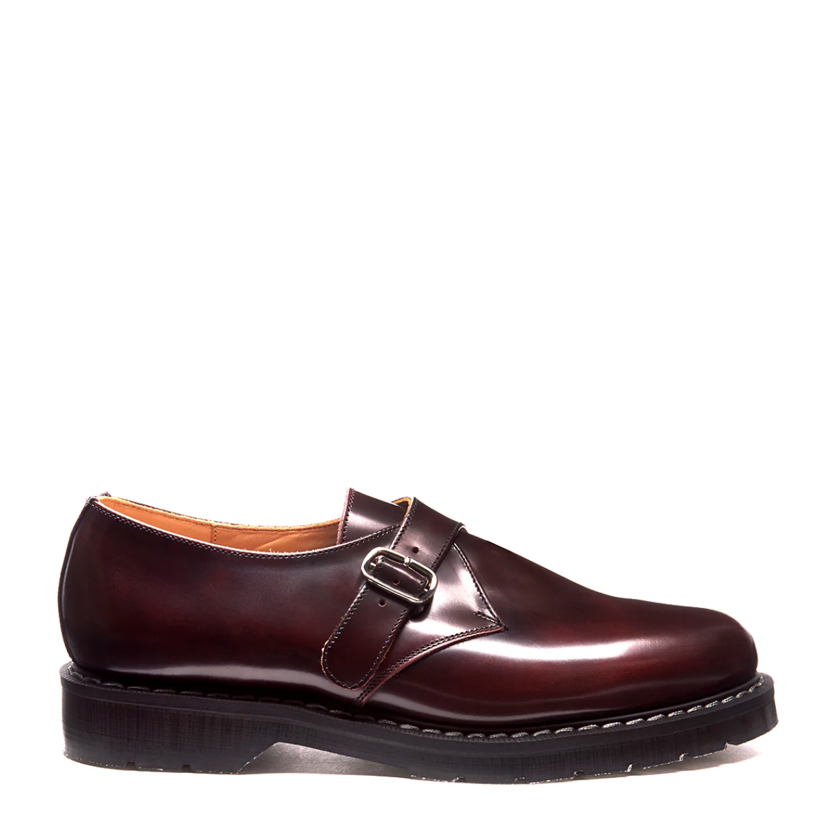 Solovair Single Buckle Monk Shoe in Burgundy Rub-Off