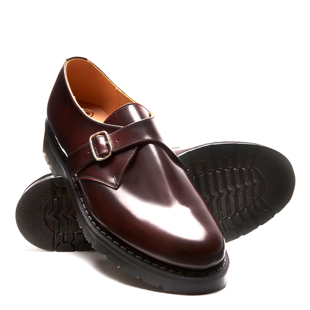 Solovair Single Buckle Monk Shoe in Burgundy Rub-Off