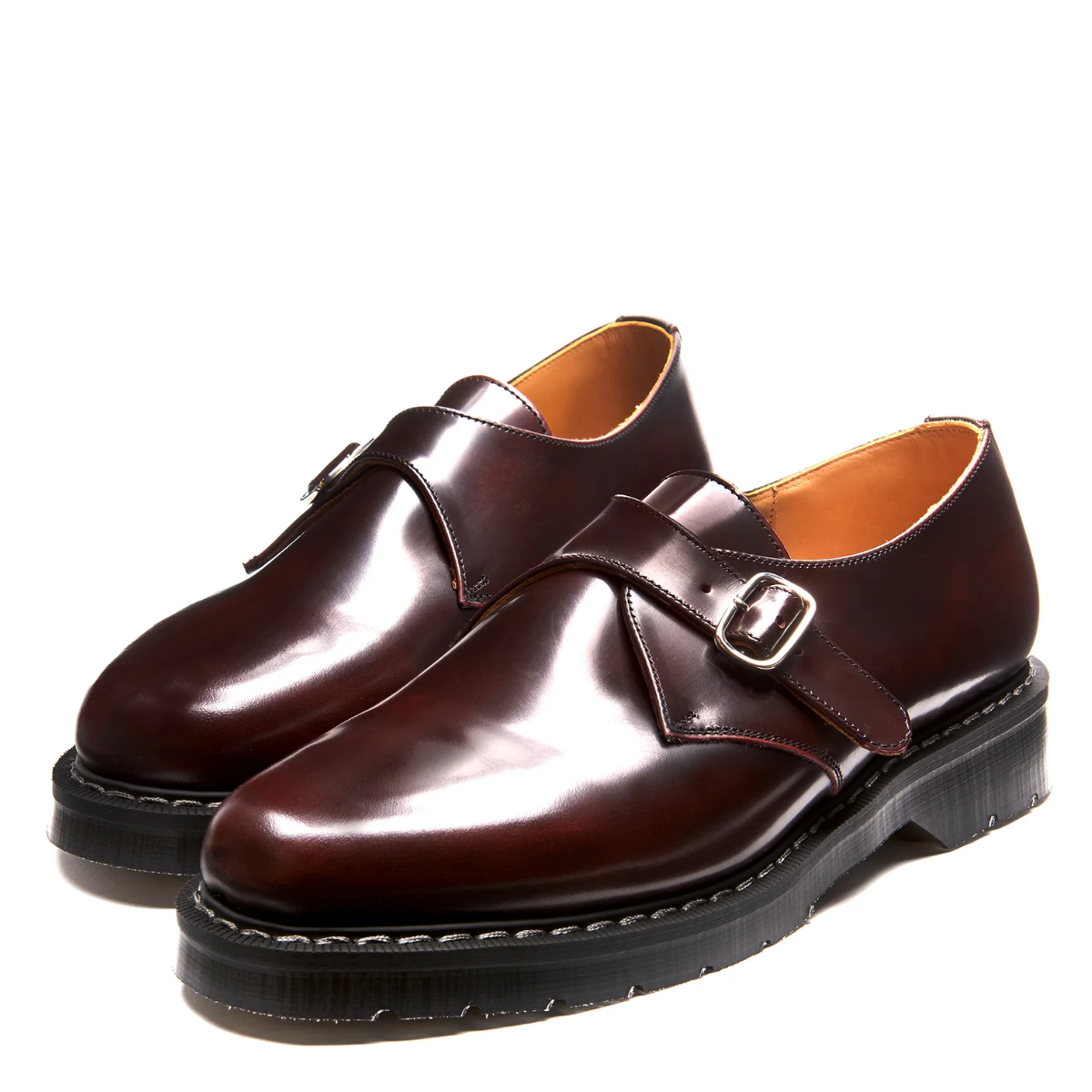 Solovair Single Buckle Monk Shoe in Burgundy Rub-Off