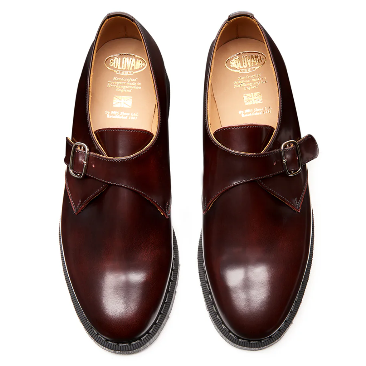 Solovair Single Buckle Monk Shoe in Burgundy Rub-Off