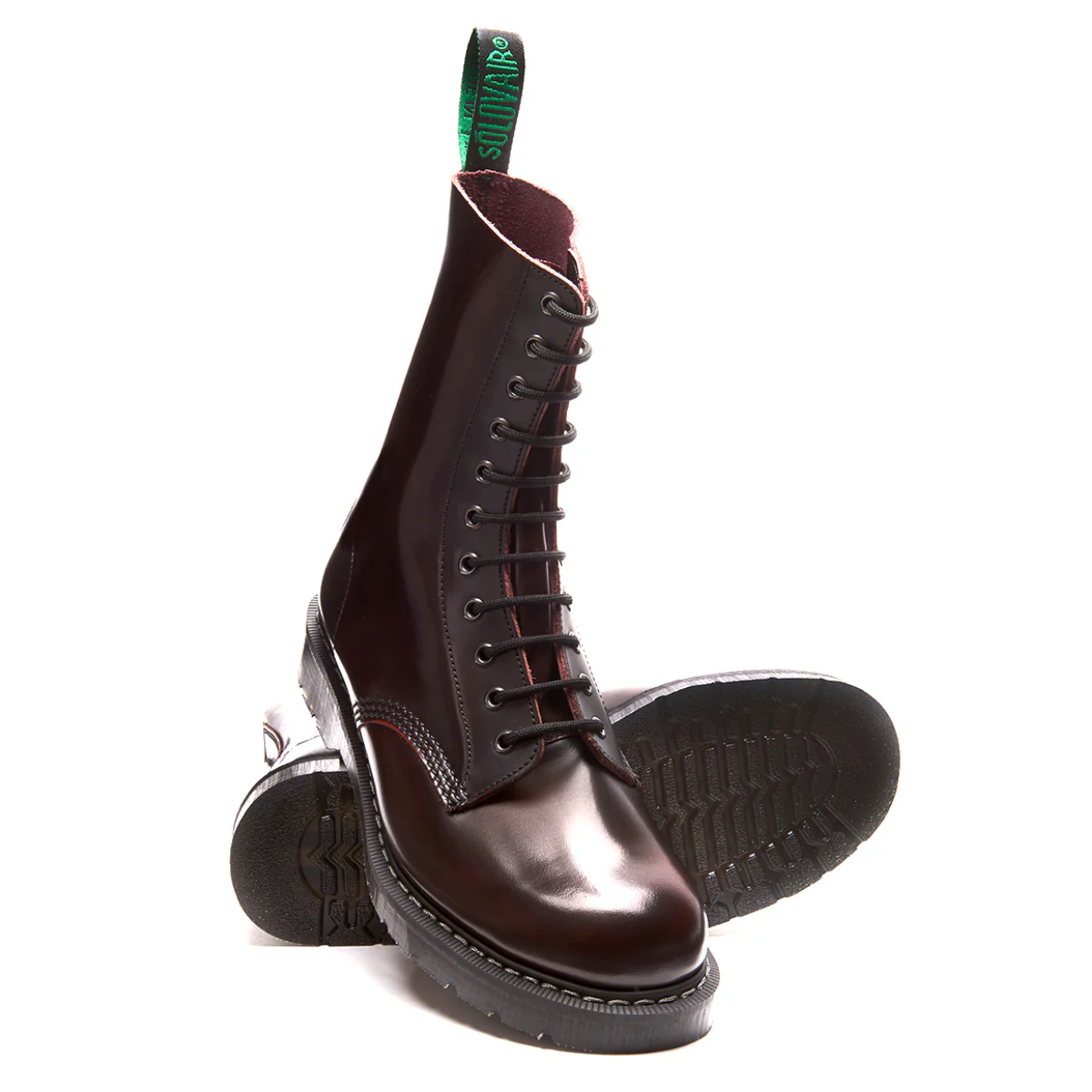 Solovair 11 Eye Derby Boot in Burgundy Rub-off