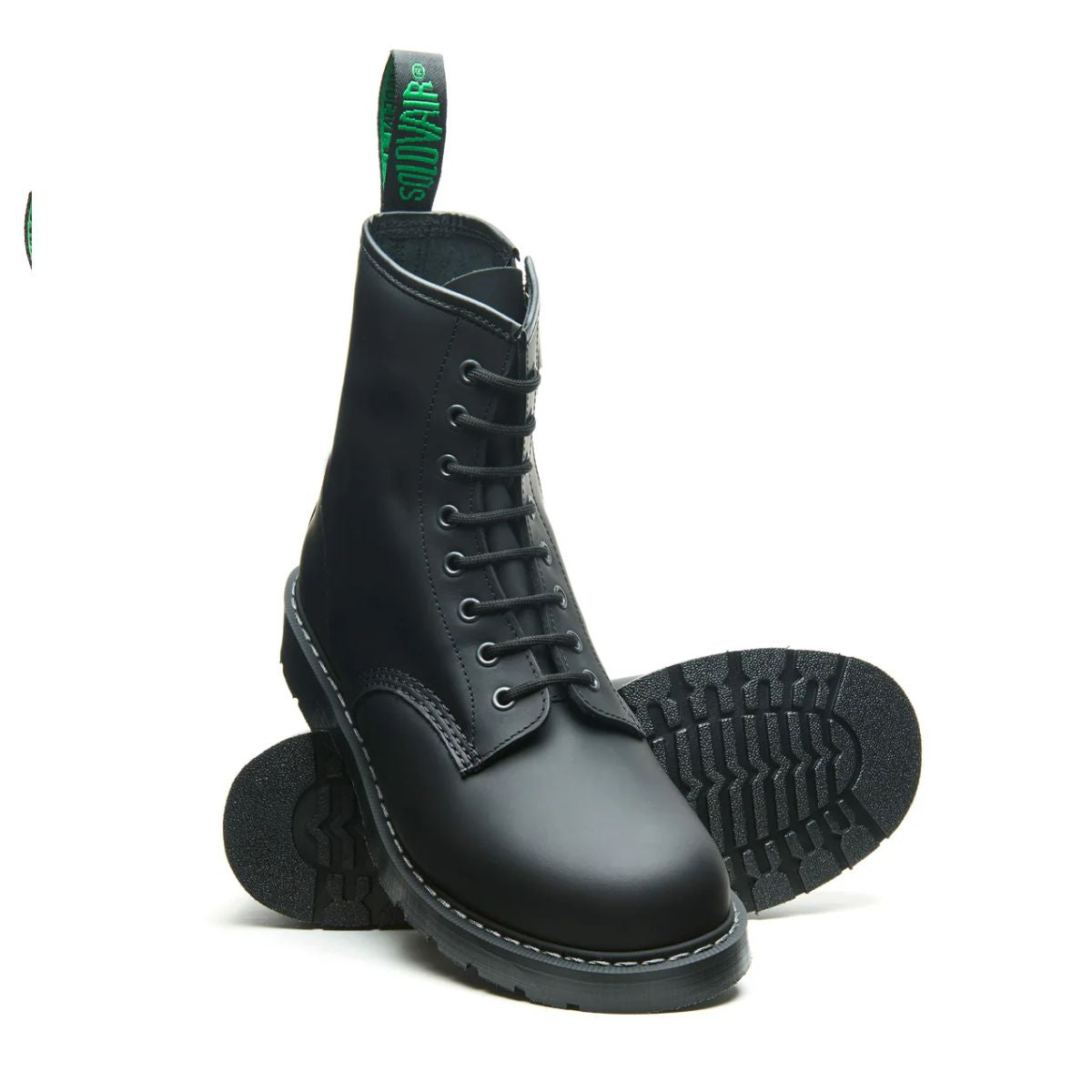 Solovair 8 Eye Zip Derby Boot in Black Greasy