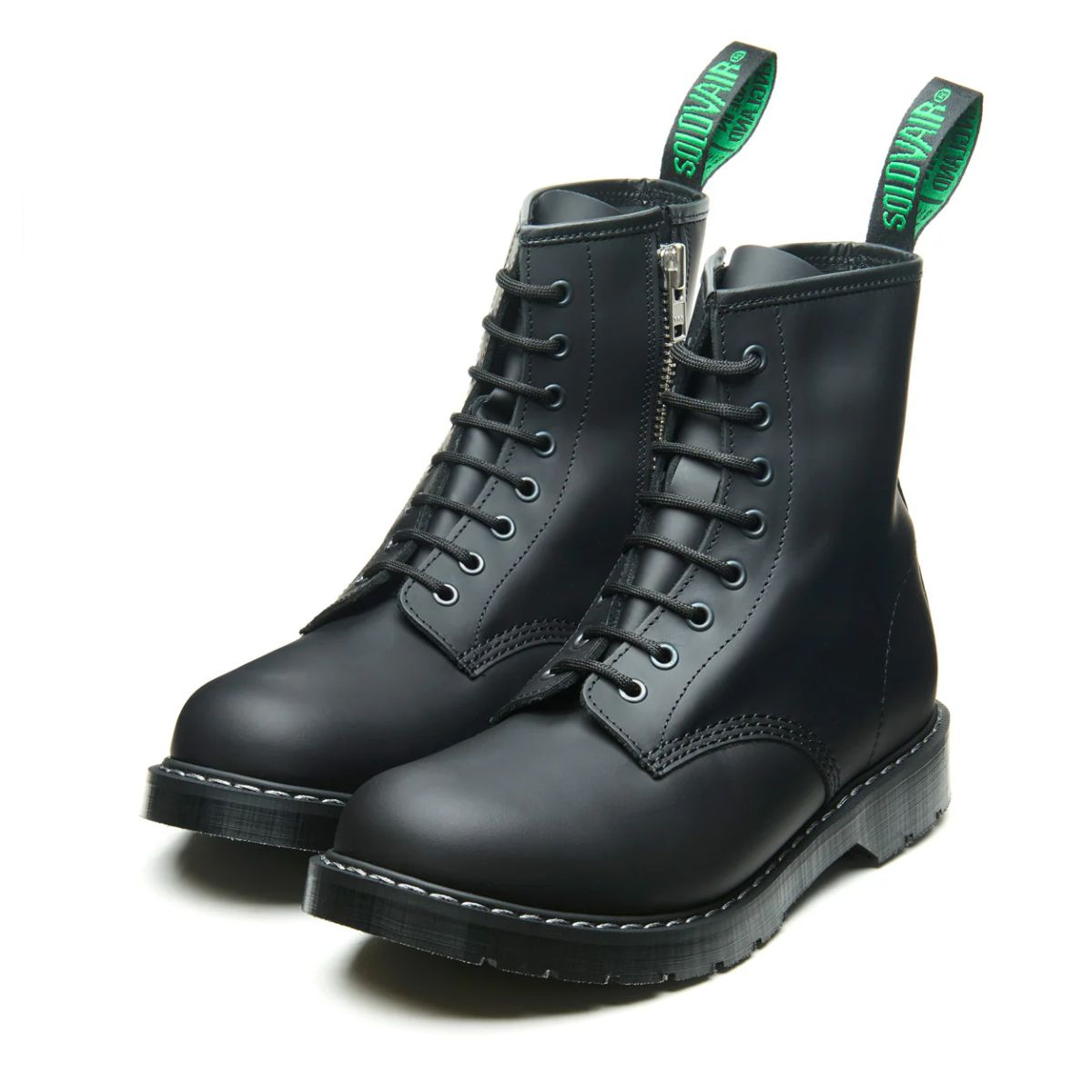 Solovair 8 Eye Zip Derby Boot in Black Greasy