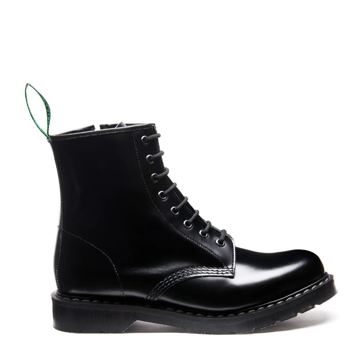 Solovair 8 Eye Zip Derby Boot in Black Hi-Shine