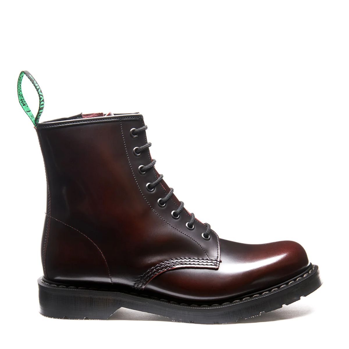 Solovair 8 Eye Zip Derby Boot in Burgundy Rub-Off