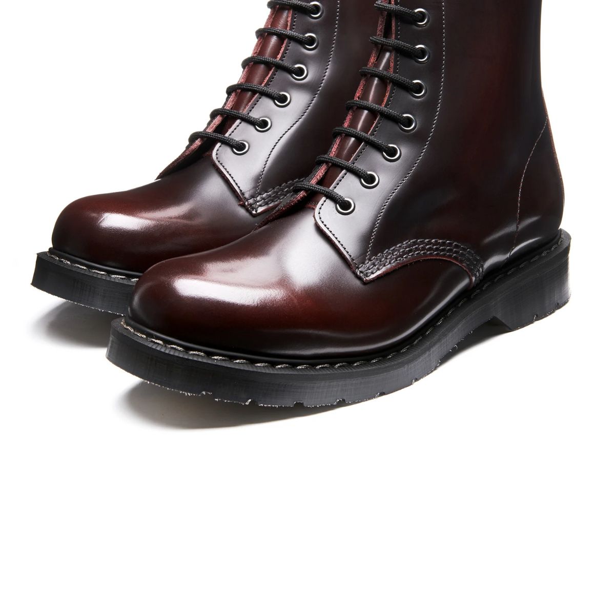 Solovair 8 Eye Zip Derby Boot in Burgundy Rub-Off