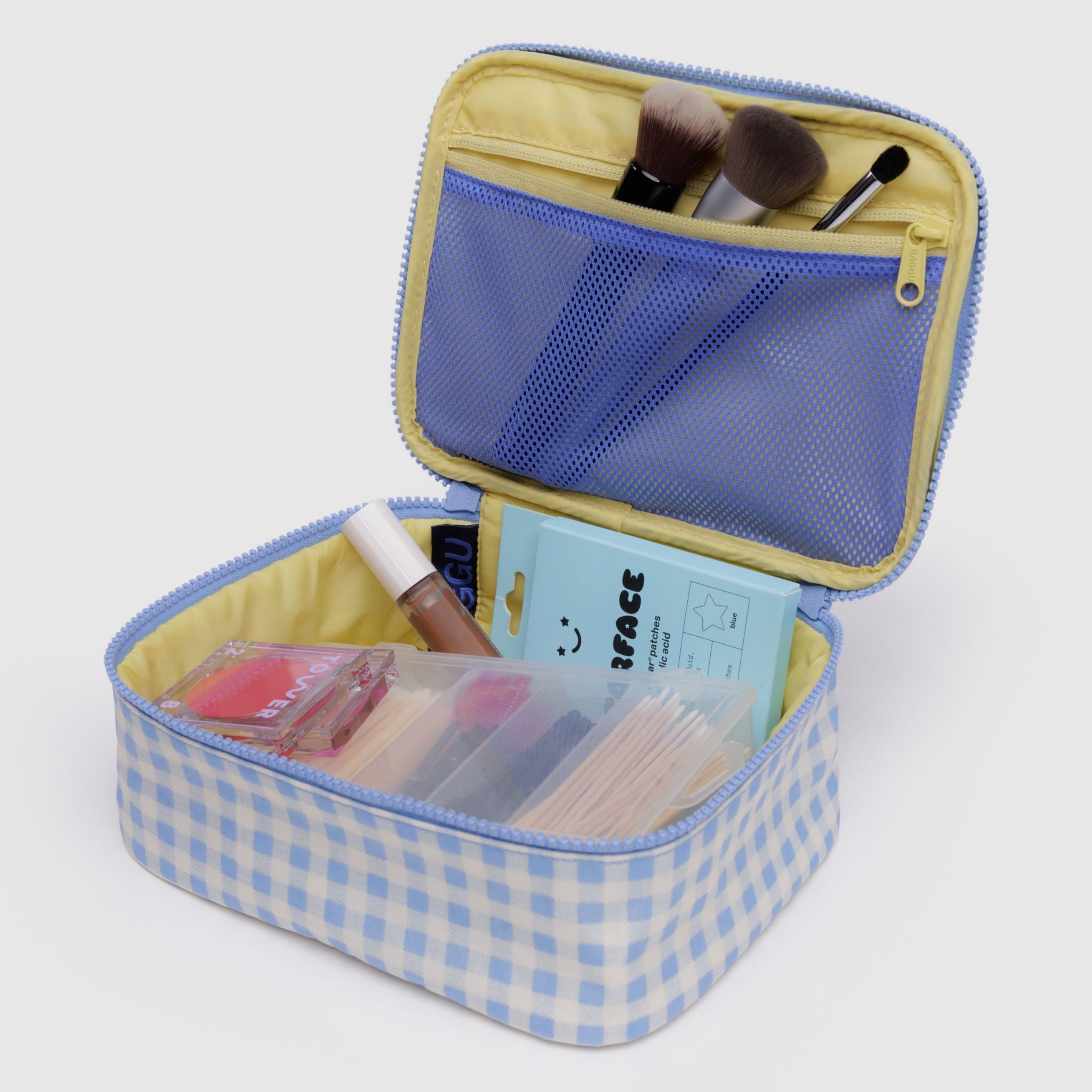 Baggu Small Cosmetic Case in Light Blue Gingham