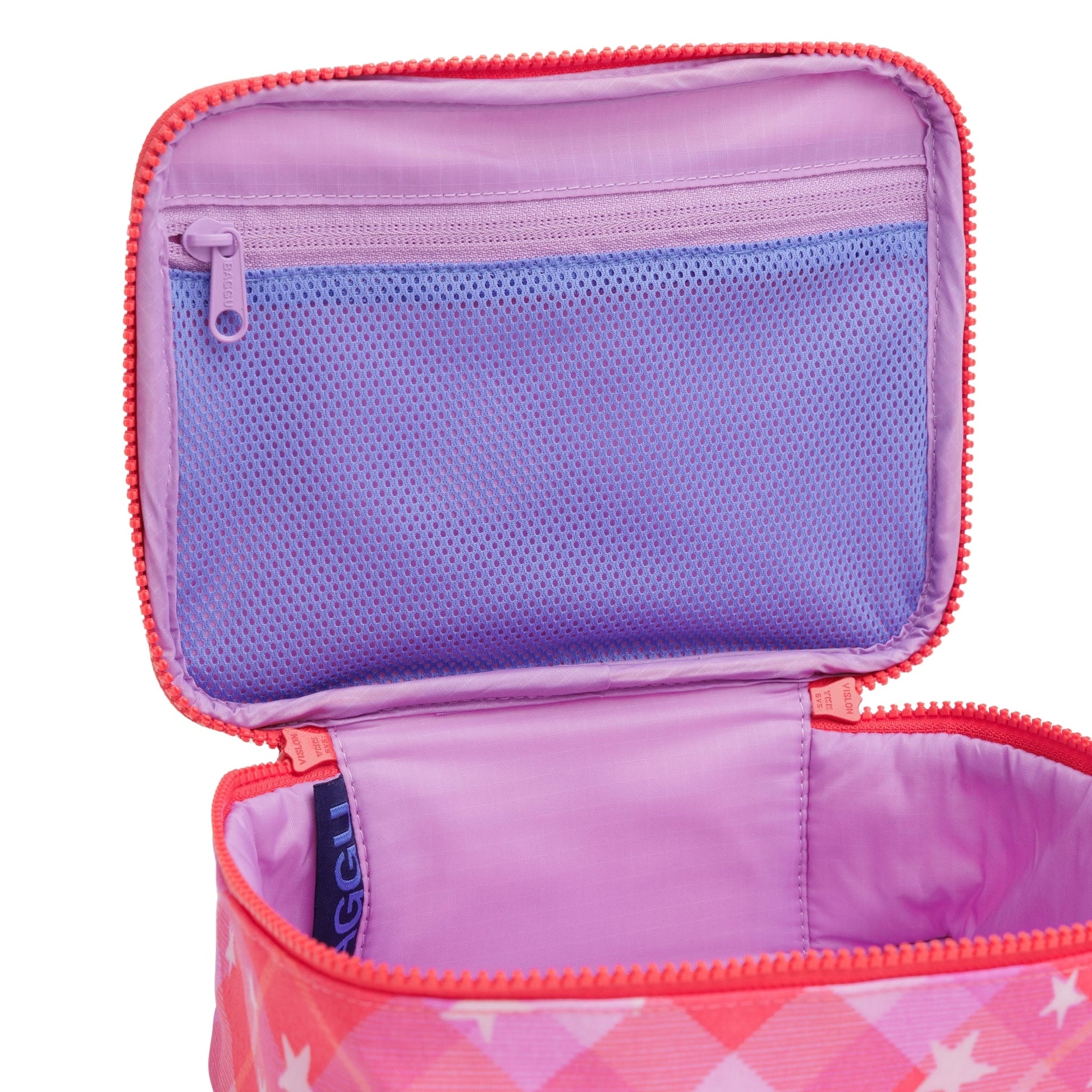 Baggu Small Cosmetic Case in Pink Star Plaid