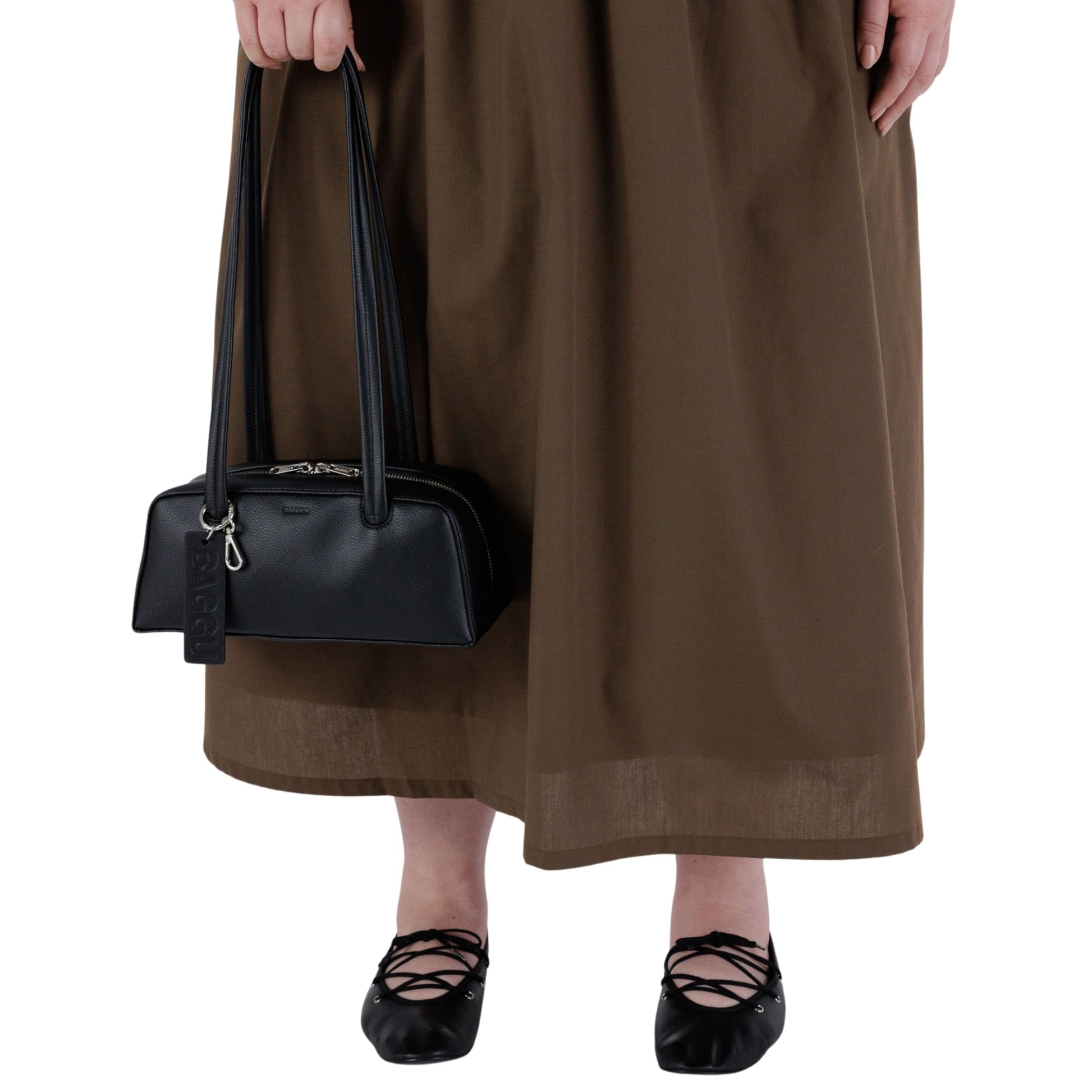 Baggu Small Recycled Leather Bowler Bag in Black