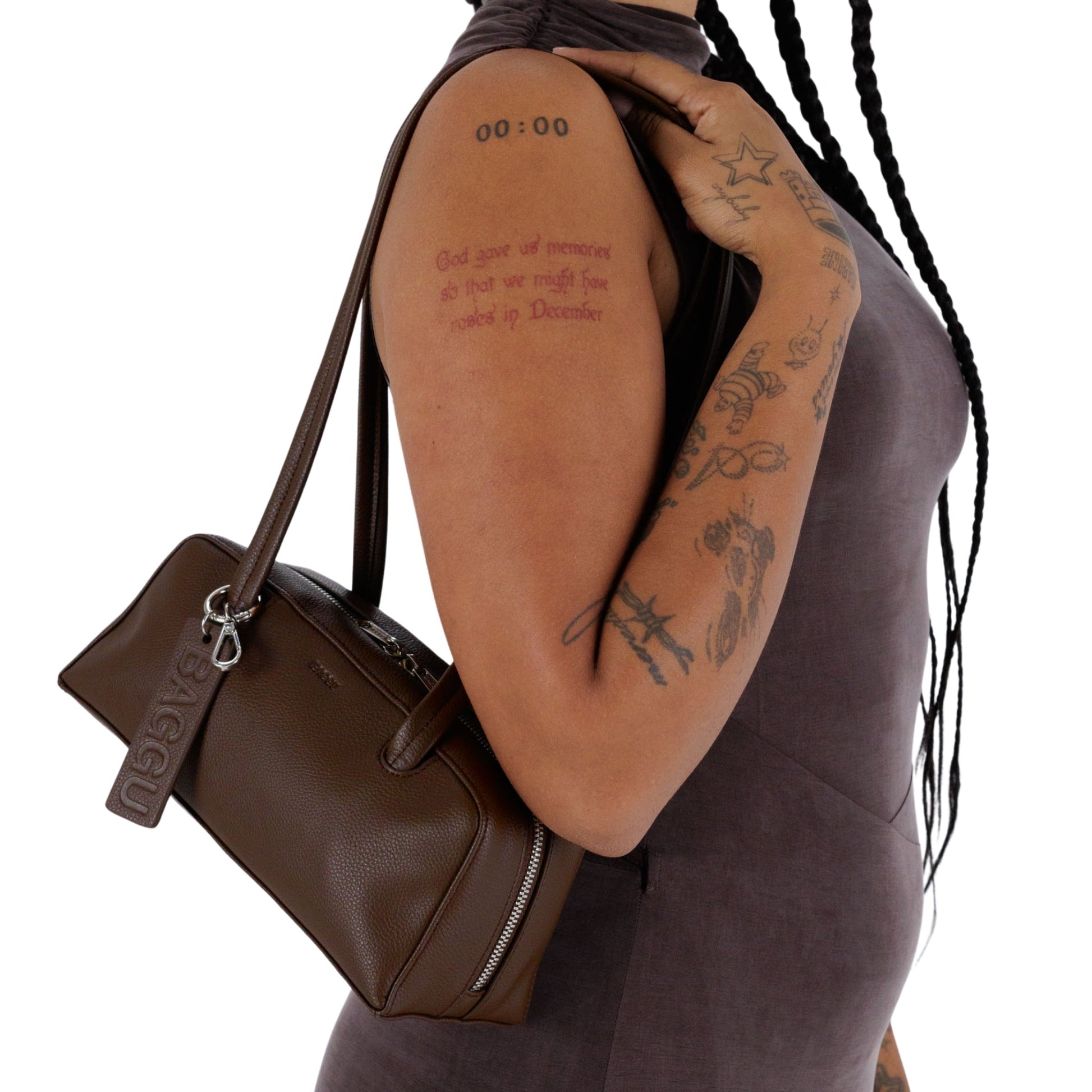 Baggu Small Recycled Leather Bowler Bag in Brown