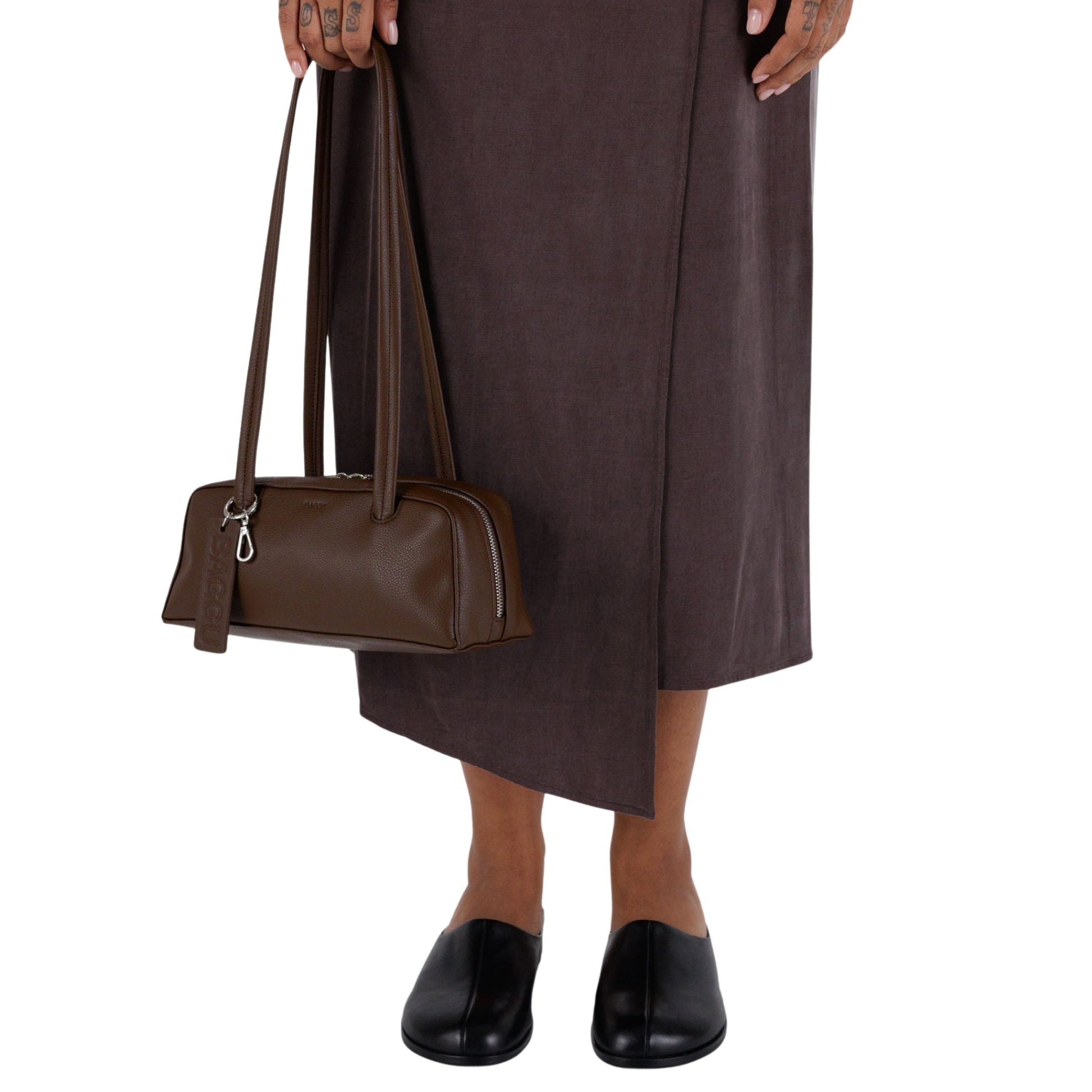 Baggu Small Recycled Leather Bowler Bag in Brown