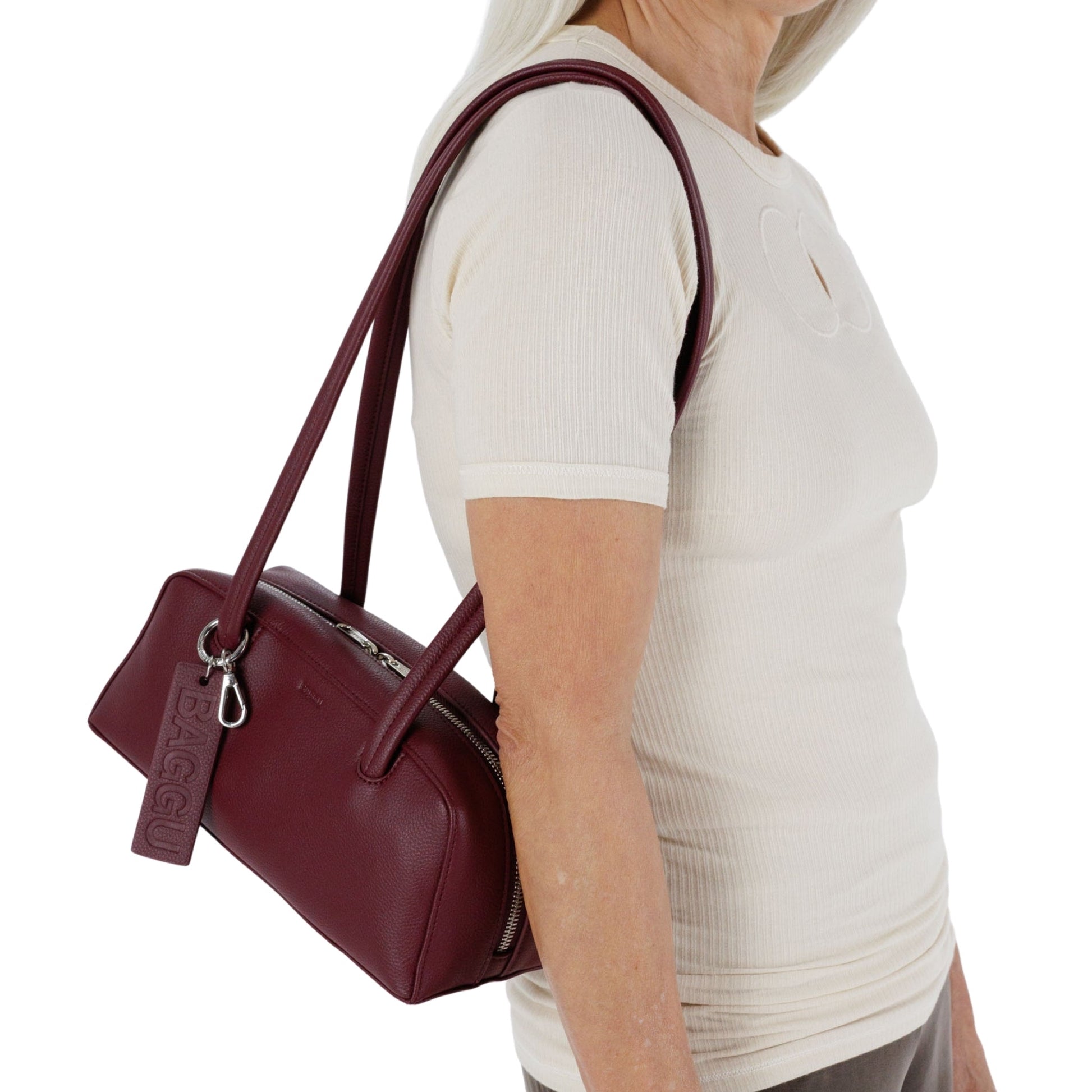 Baggu Small Recycled Leather Bowler Bag in Mahogany