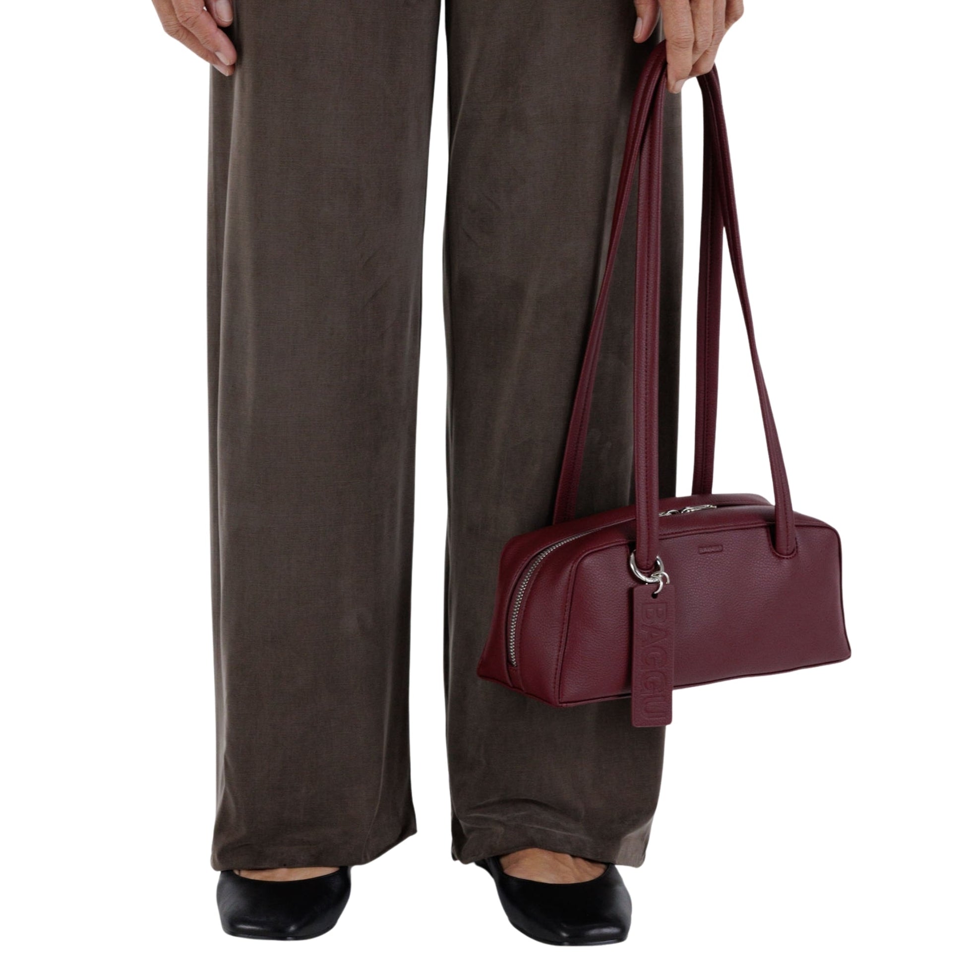 Baggu Small Recycled Leather Bowler Bag in Mahogany