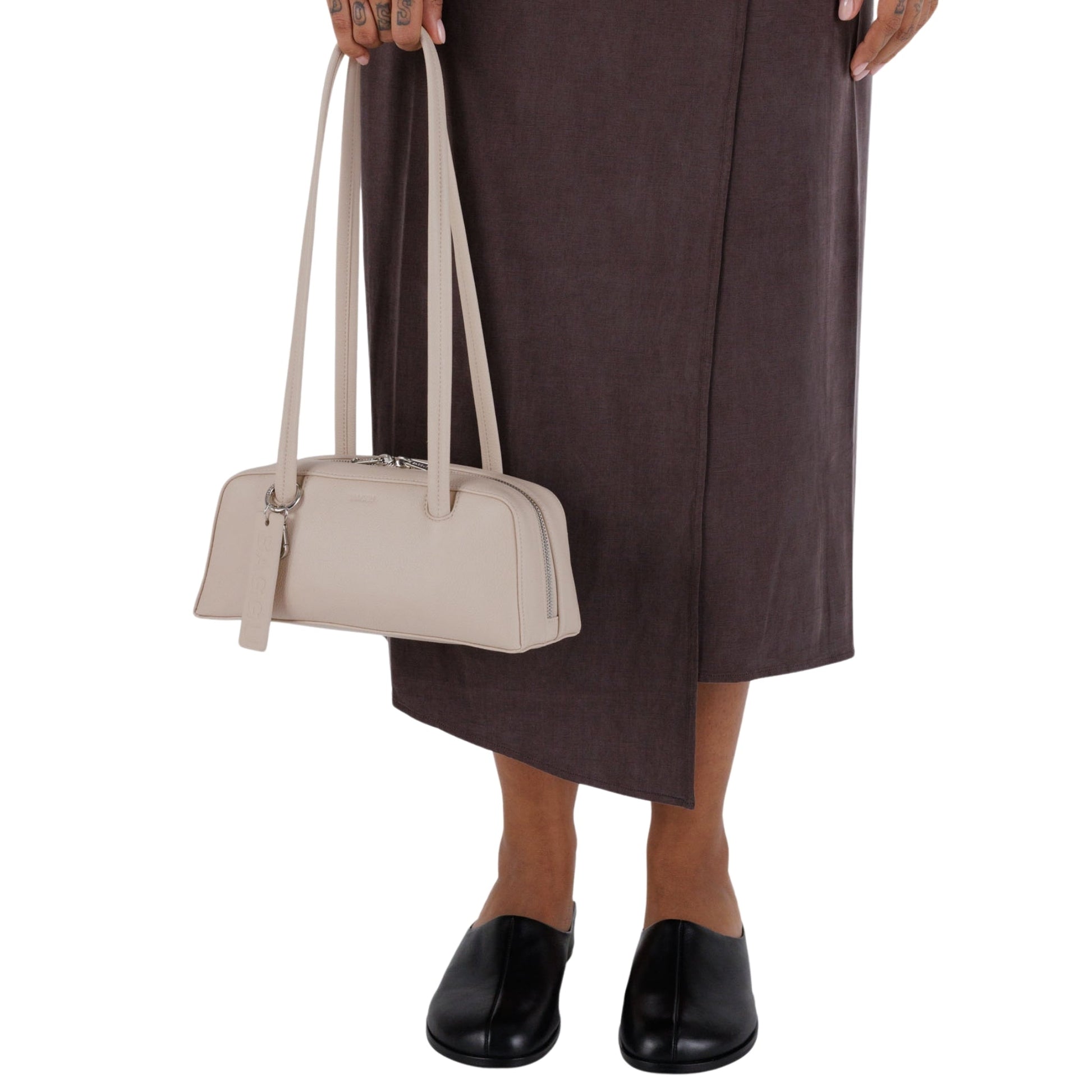 Baggu Small Recycled Leather Bowler Bag in Stone