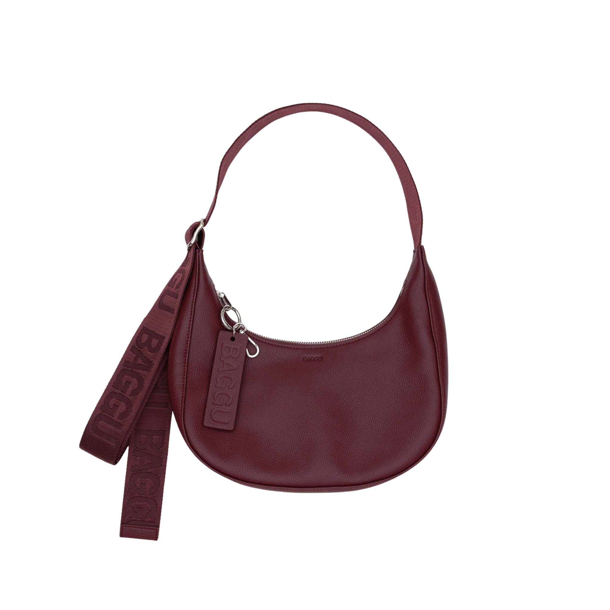 Baggu Small Recycled Leather Crescent Bag in Mahogany