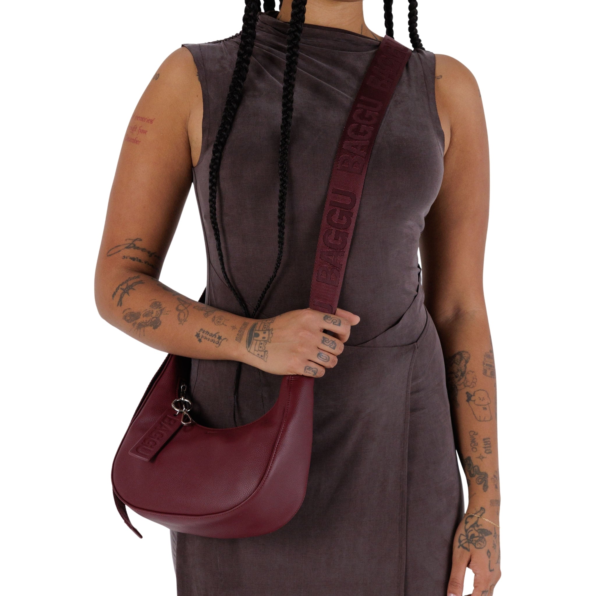 Baggu Small Recycled Leather Crescent Bag in Mahogany