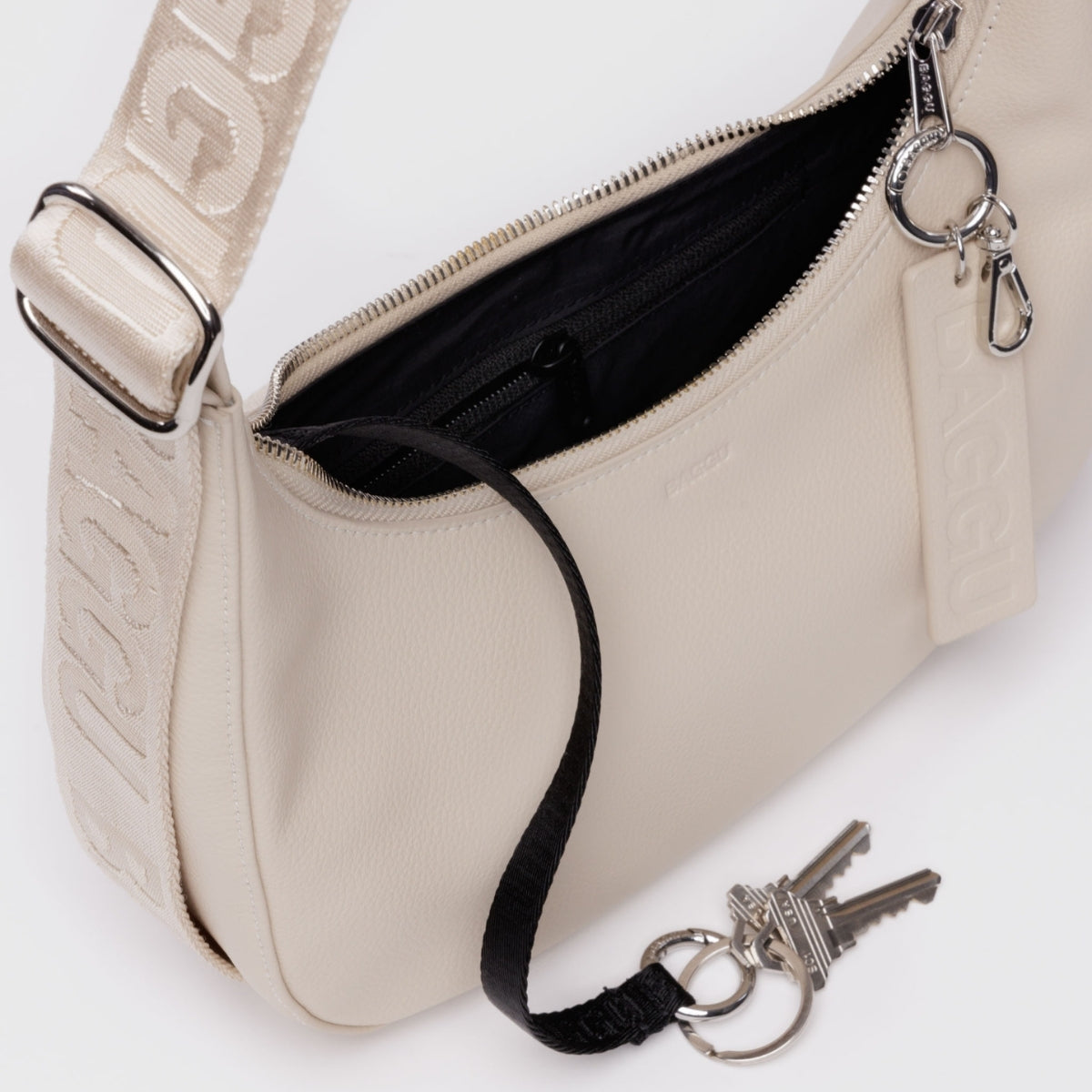 Baggu Small Recycled Leather Crescent Bag in Stone