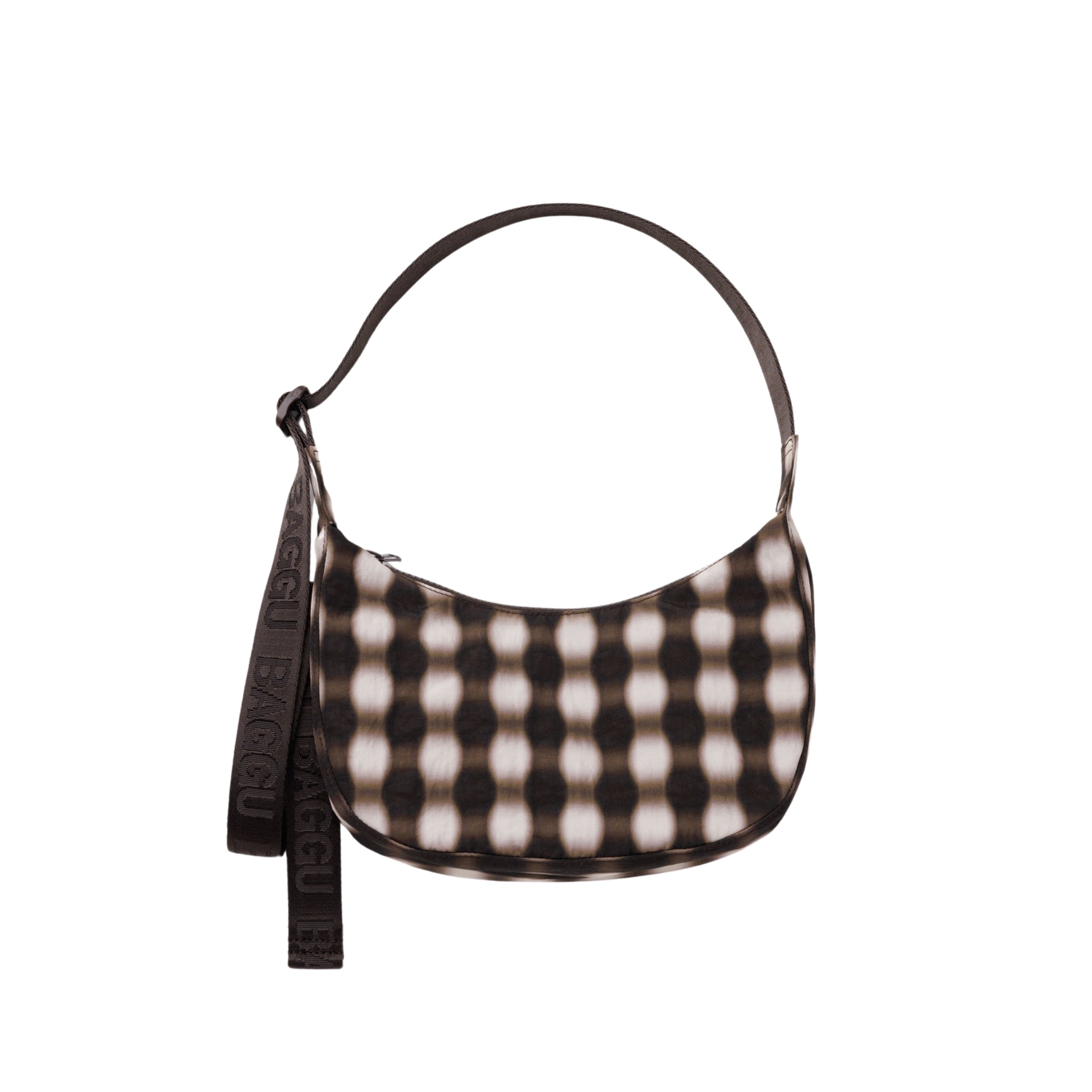Baggu Small Nylon Crescent Bag in Blurred Gingham Brown