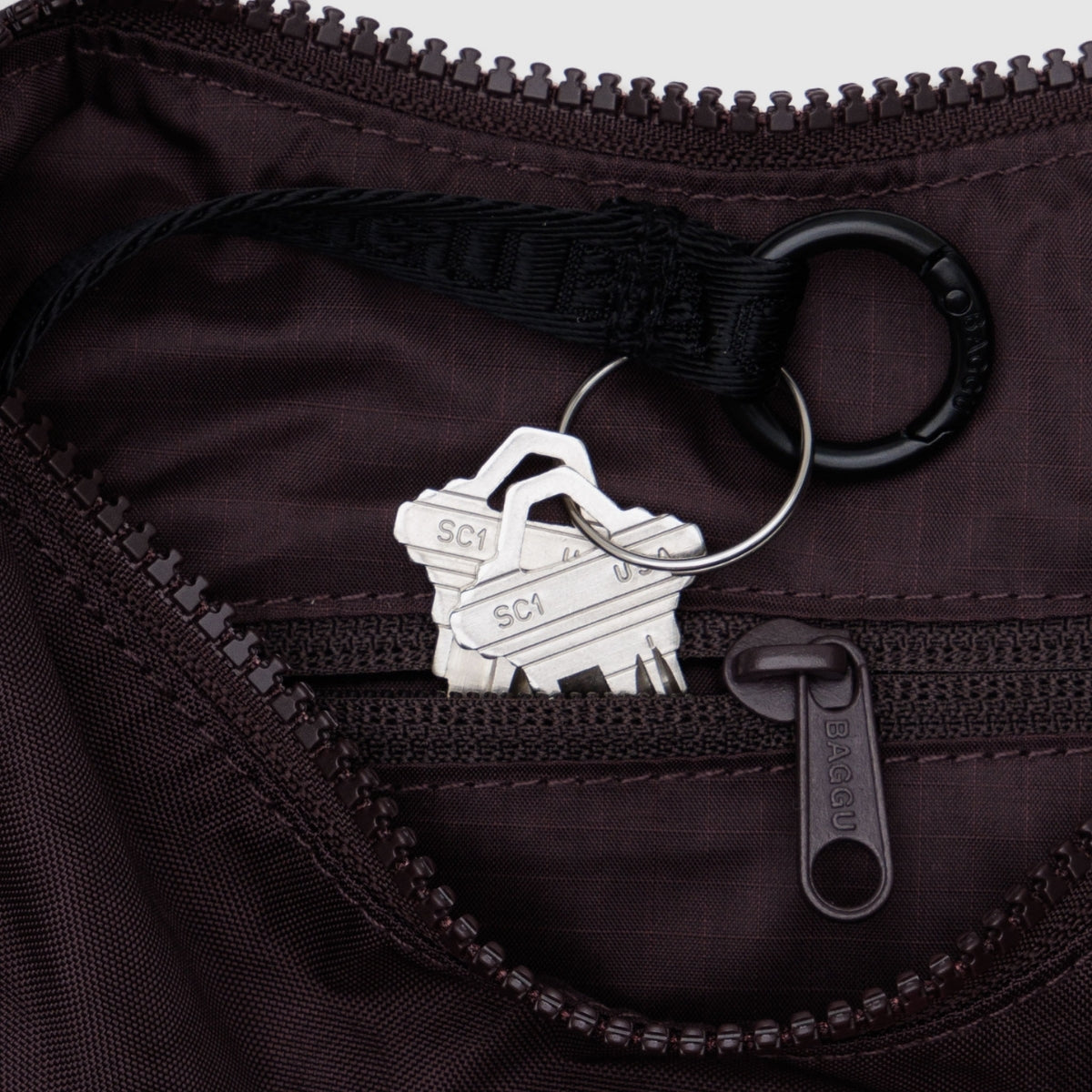 Baggu Small Nylon Crescent Bag in Chocolate Plum