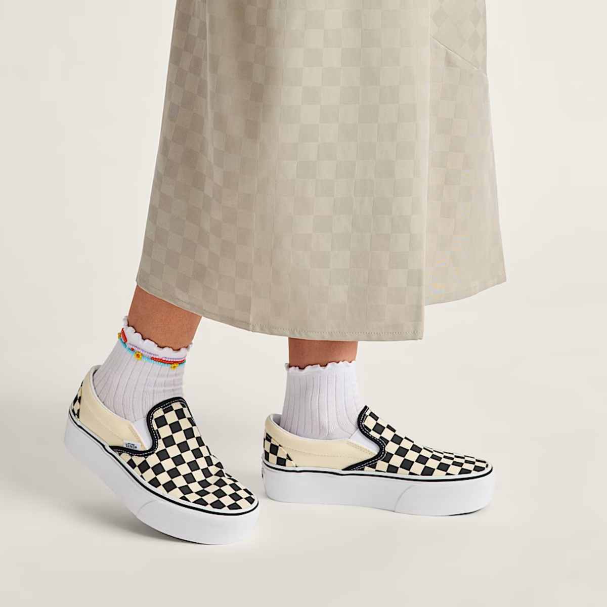 Vans Women's Slip-On Stackform in Checkerboard Black/Classic White