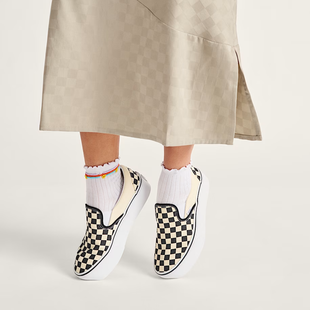 Vans Women's Slip-On Stackform in Checkerboard Black/Classic White