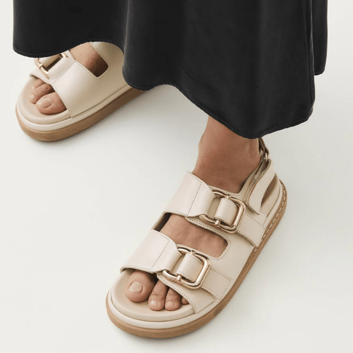 Alohas Women's Harper Leather Sandals in Cream - Getoutside Shoes