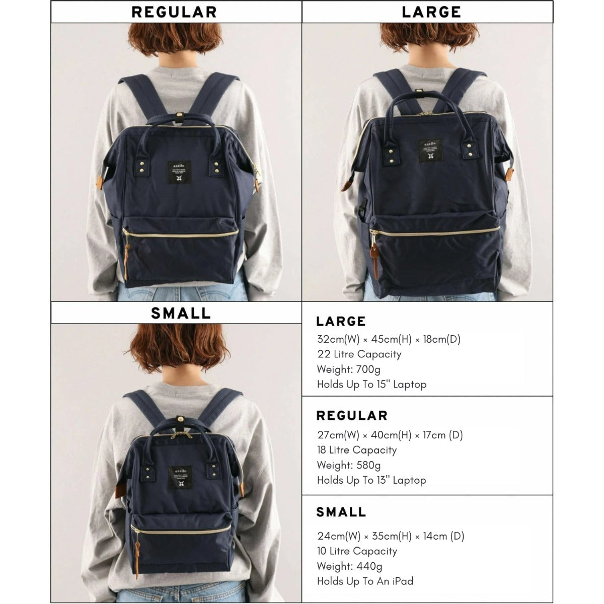 Anello Cross Bottle Backpack Large in Navy