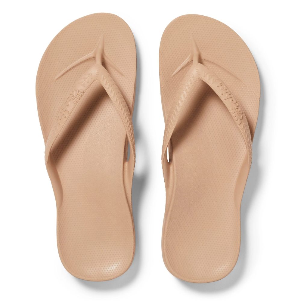 Archies Women's Arch Support Flip Flops in Tan