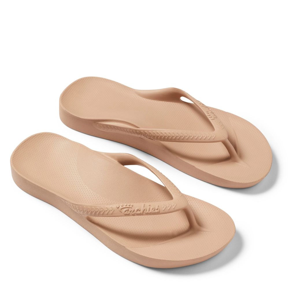 Archies Women's Arch Support Flip Flops in Tan