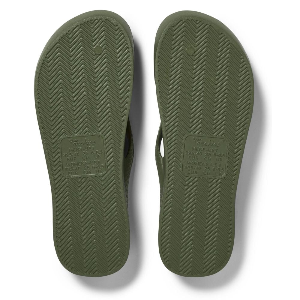 Archies Arch Support Flip Flops in Olive - Getoutside Shoes