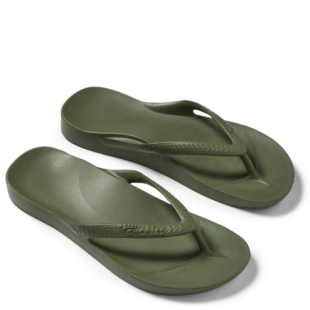 Archies Arch Support Flip Flops in Olive - Getoutside Shoes