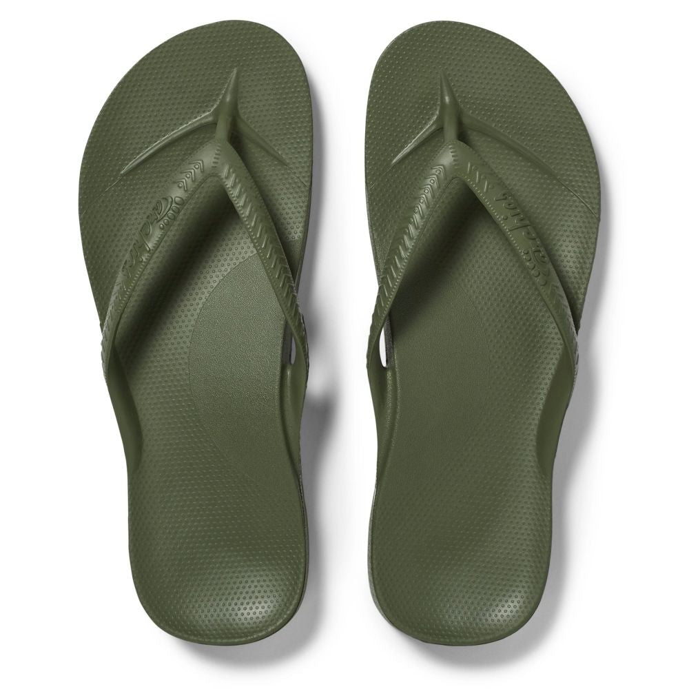 Archies Arch Support Flip Flops in Olive - Getoutside Shoes