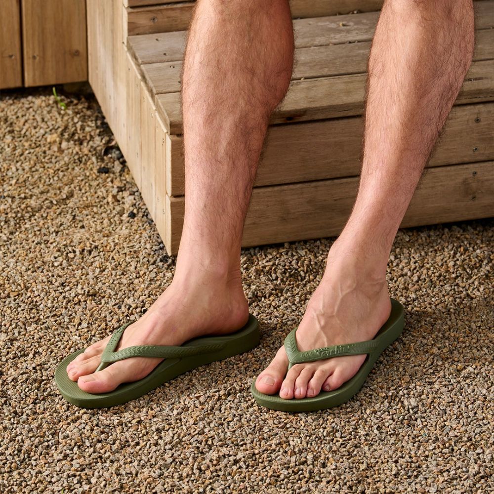 Archies Arch Support Flip Flops in Olive - Getoutside Shoes