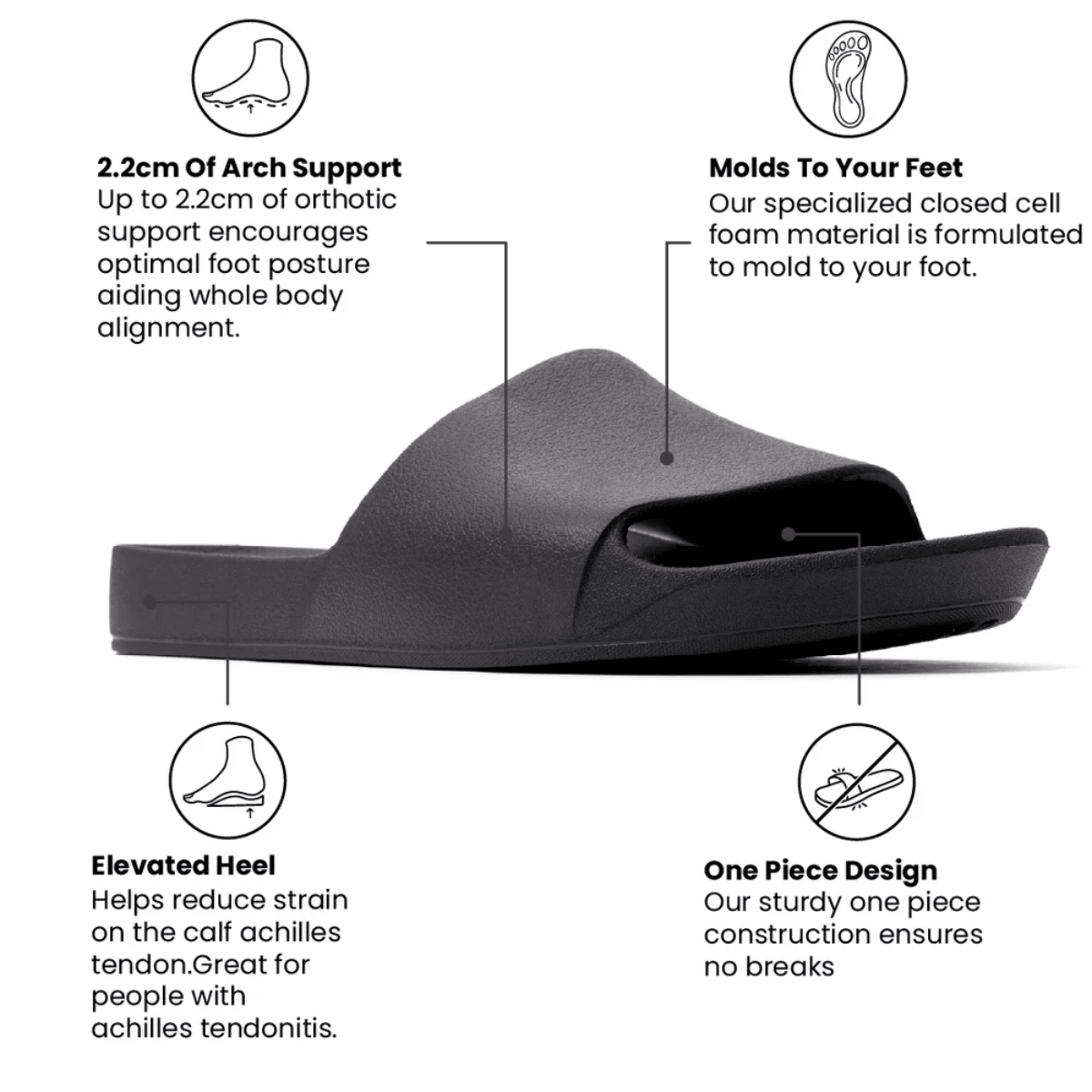 Archies Arch Support Slides in Black - Getoutside Shoes