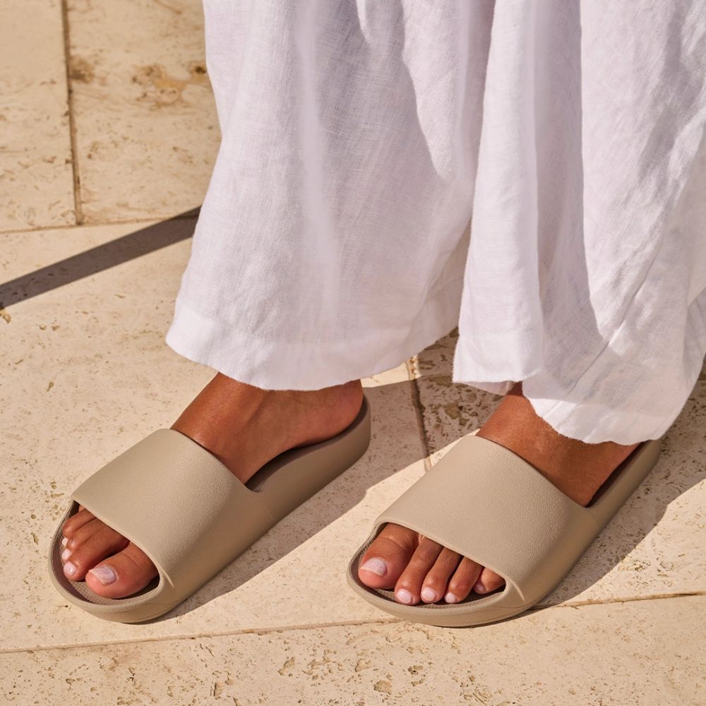 Archies Women's Arch Support Slides in Taupe - Getoutside Shoes
