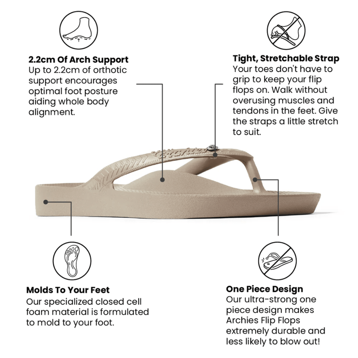Archies Women's Crystal Arch Support Flip Flops in Taupe - Getoutside Shoes