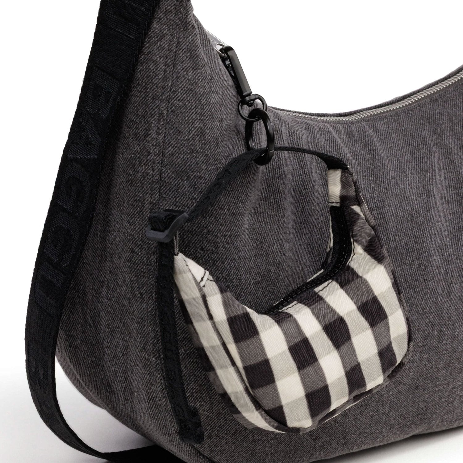 Baggu Crescent Bag Charm in Black And Cream Gingham - Getoutside Shoes