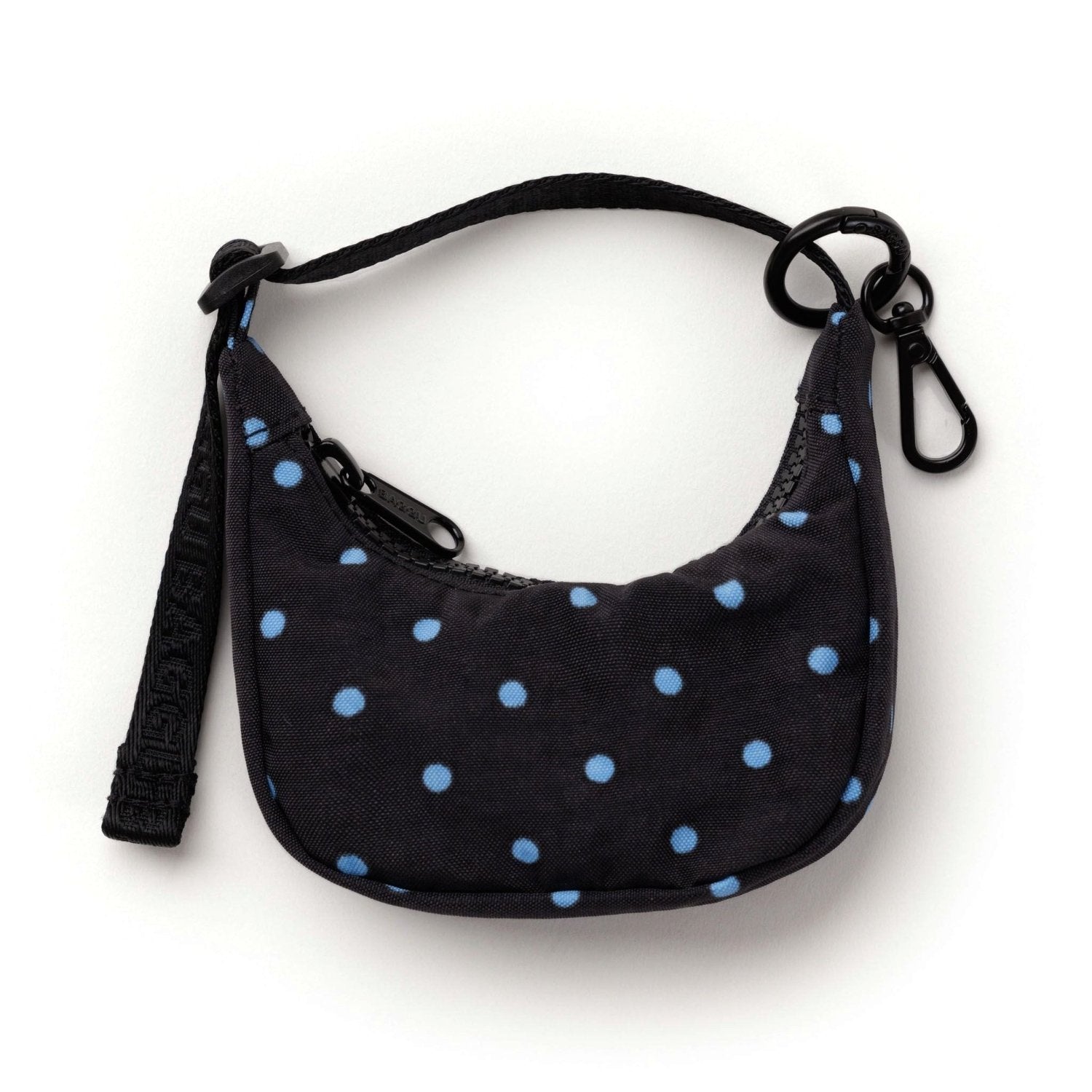 Baggu Crescent Bag Charm in Black And Sky Blue Micro Dot - Getoutside Shoes