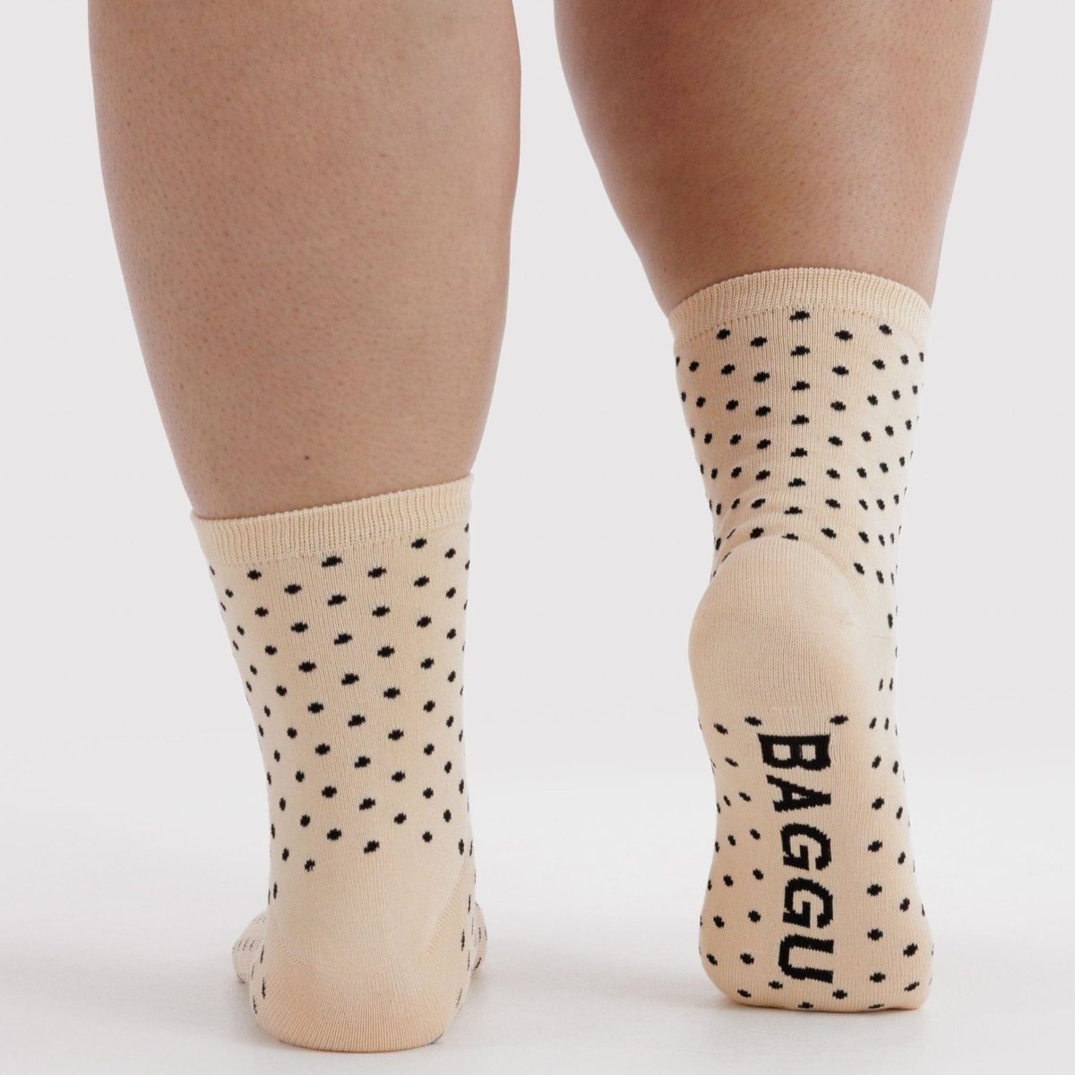Baggu Crew Sock in Micro Cream and Black Polka Dot - Getoutside Shoes