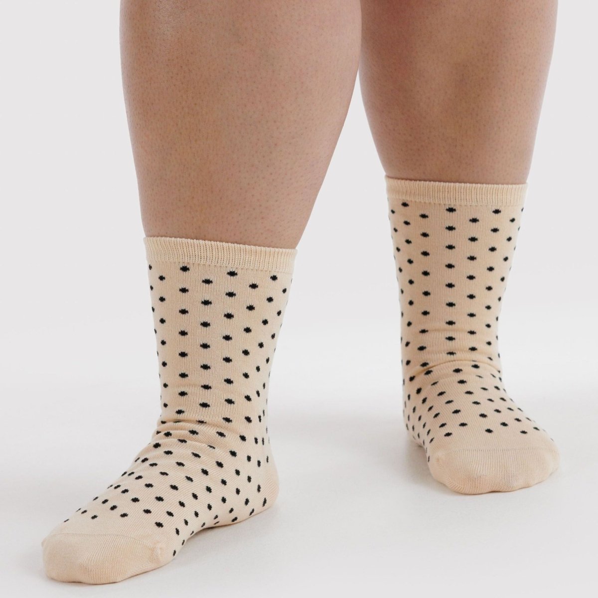 Baggu Crew Sock in Micro Cream and Black Polka Dot - Getoutside Shoes