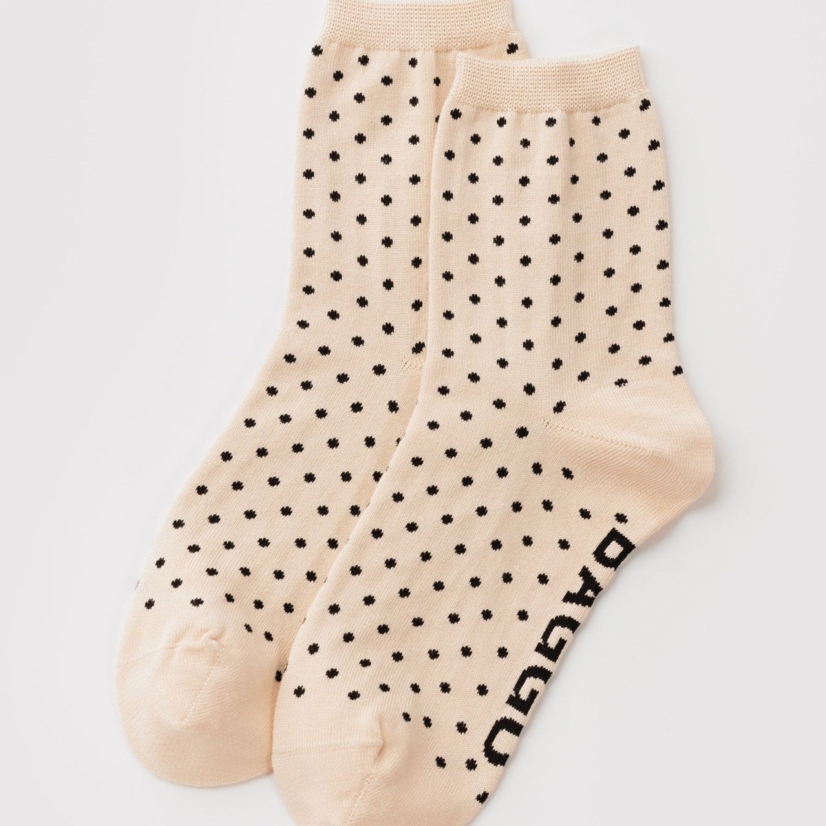 Baggu Crew Sock in Micro Cream and Black Polka Dot - Getoutside Shoes