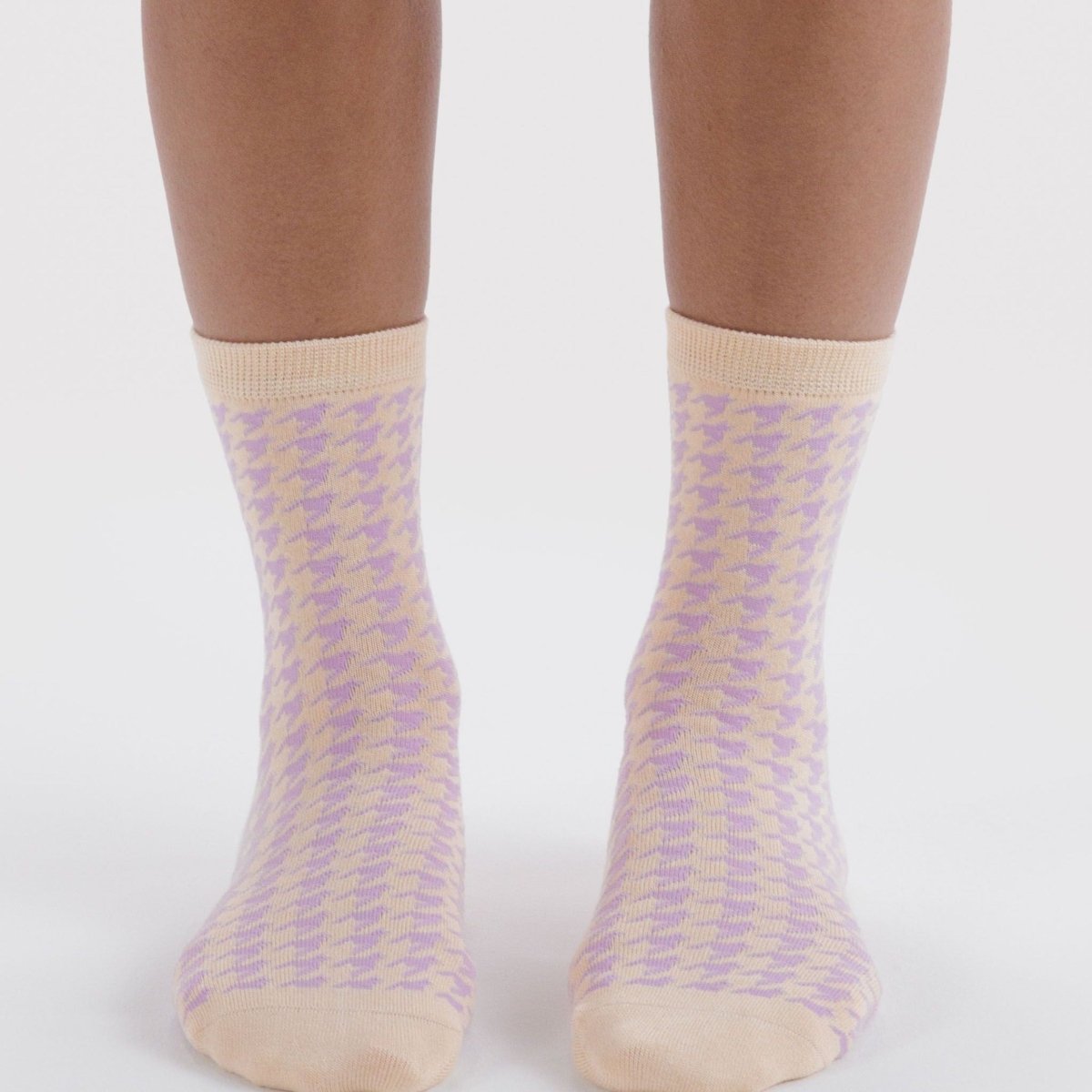 Baggu Crew Sock in Pink Houndstooth - Getoutside Shoes